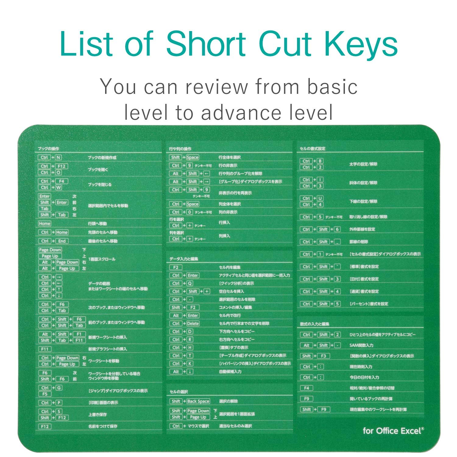 ELECOM ?in Japanese Excel Shortcut Typing Support Mouse Pad Large/Learn Study Japanese/Elementary/School Office Green MP-SCBGE