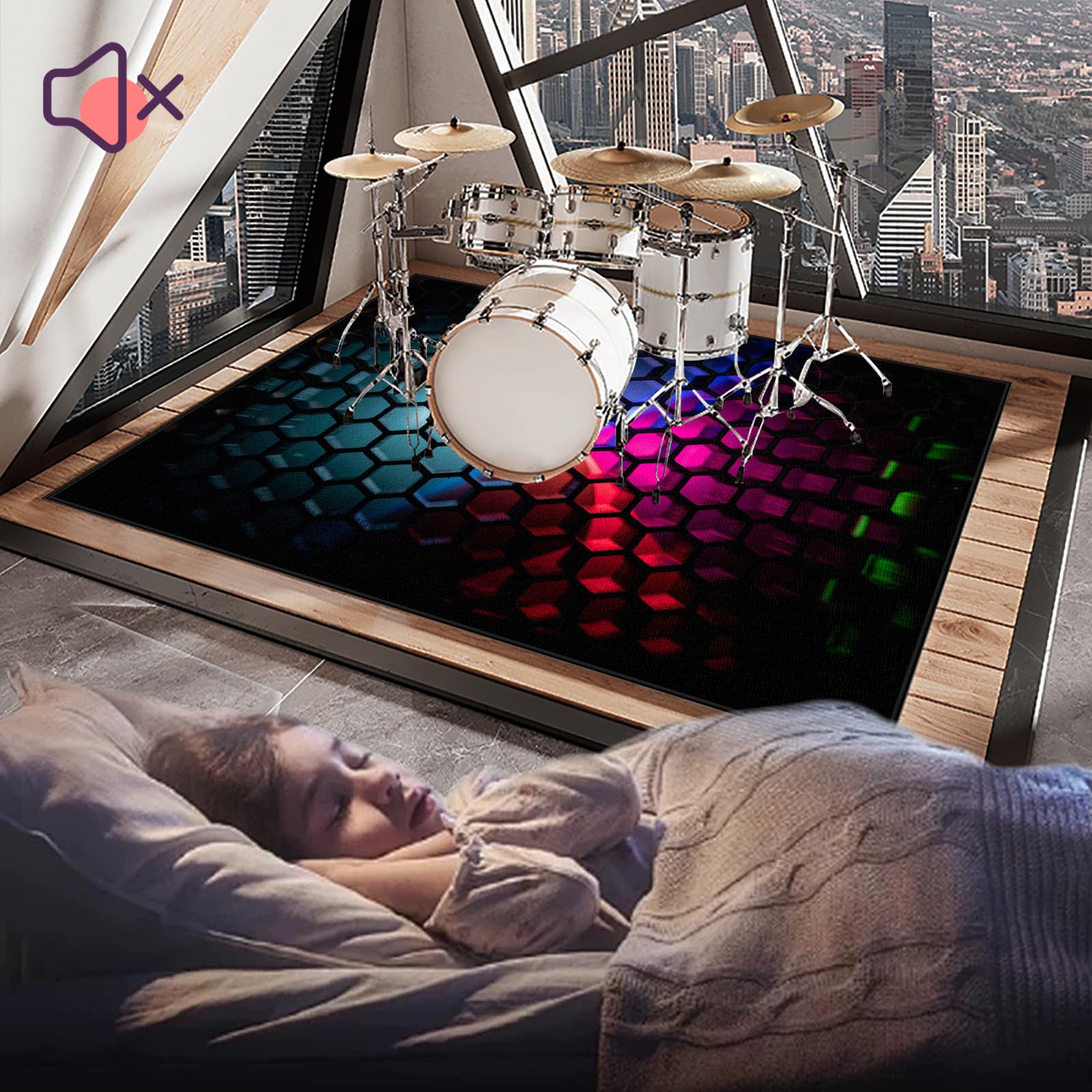 140 x 120 cm Trommel Teppiche Drum Teppich | Schallschutz Teppichmatte | Drum Rug rutschfeste Drum Matte für Akustik Schlagzeug Drum Kits Bass Drum Elektronisch Snare Klavier Musikinstrumente Teppich