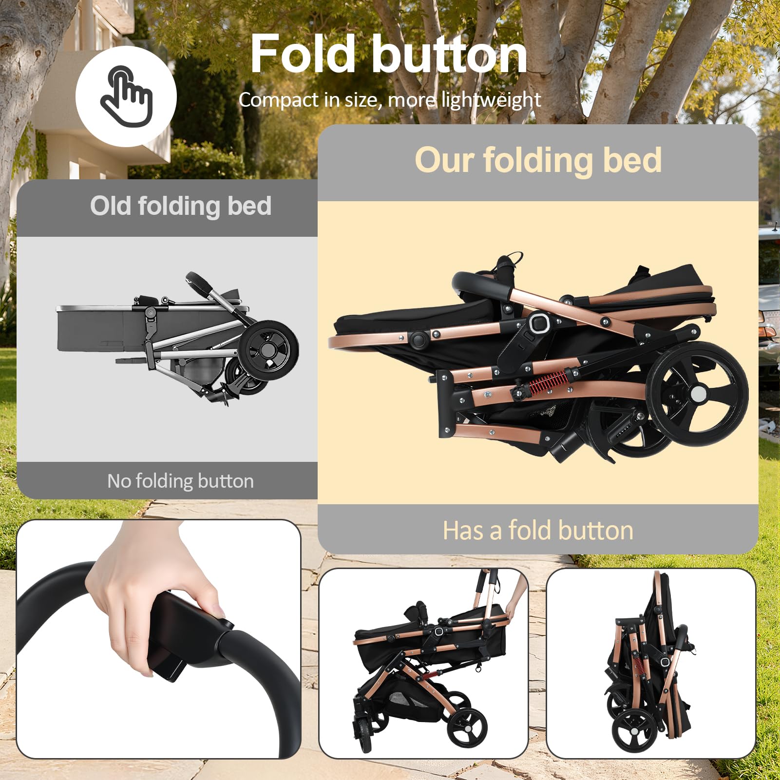 Poussette Nouveau né 2 en 1 avec, Couffin Réversible, Pliable, 0-36 Mois | siège réversible, 3 positions inclinables, pliable une main, harnais 5 points, UPF, amortisseurs, 40kg, Siège Hauteur 50cm