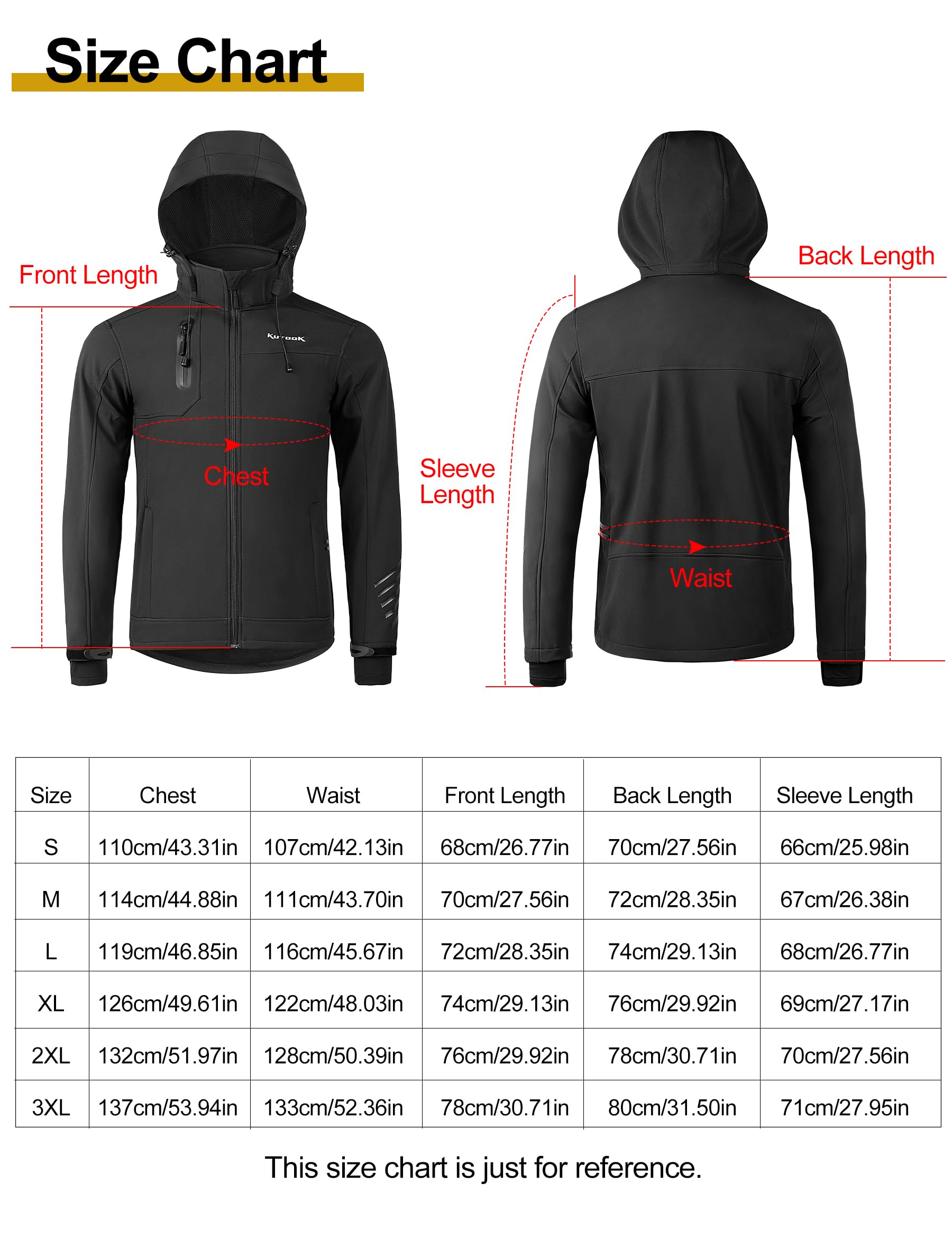 KUTOOK Veste Softshell Homme Hiver Blouson pour Randonnée Chauffante à Capuche Coupe-Vent Imperméable Blouson Chaud Thermique Velo VTT Jogging Sport de Plein Air HC001