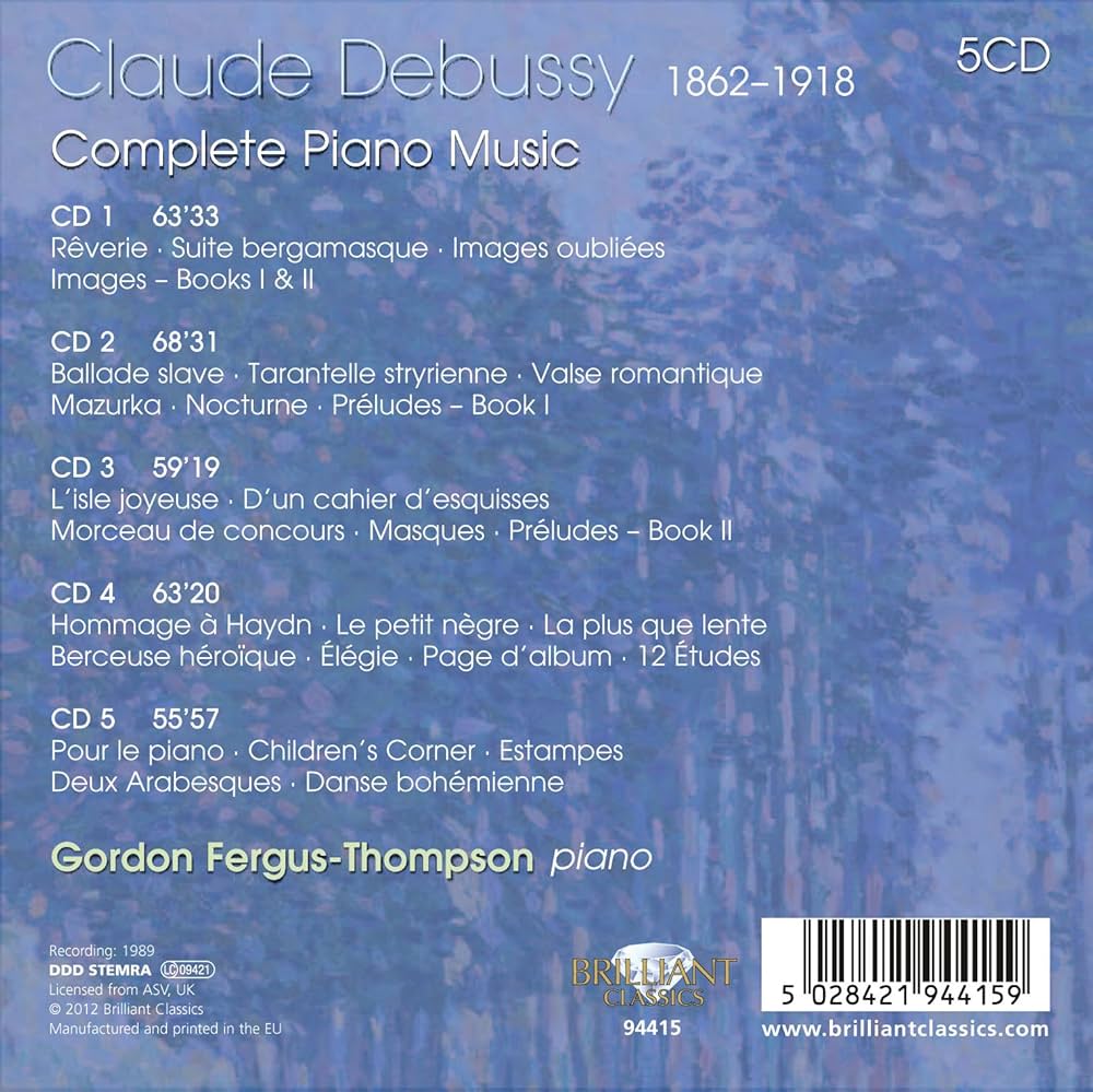 Amazon.com: Debussy: Complete Piano Music: 5028421944159: Gordon