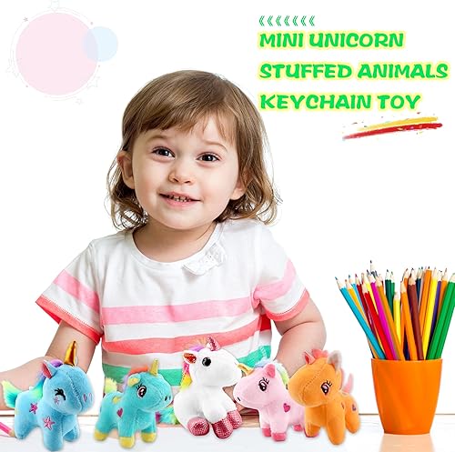 Miniatura 6 de Paquete de 16 mini animales de unicornio de peluche, juguetes de peluche pequeños de unicornio arcoíris a granel para Navidad, Pascua, boda,