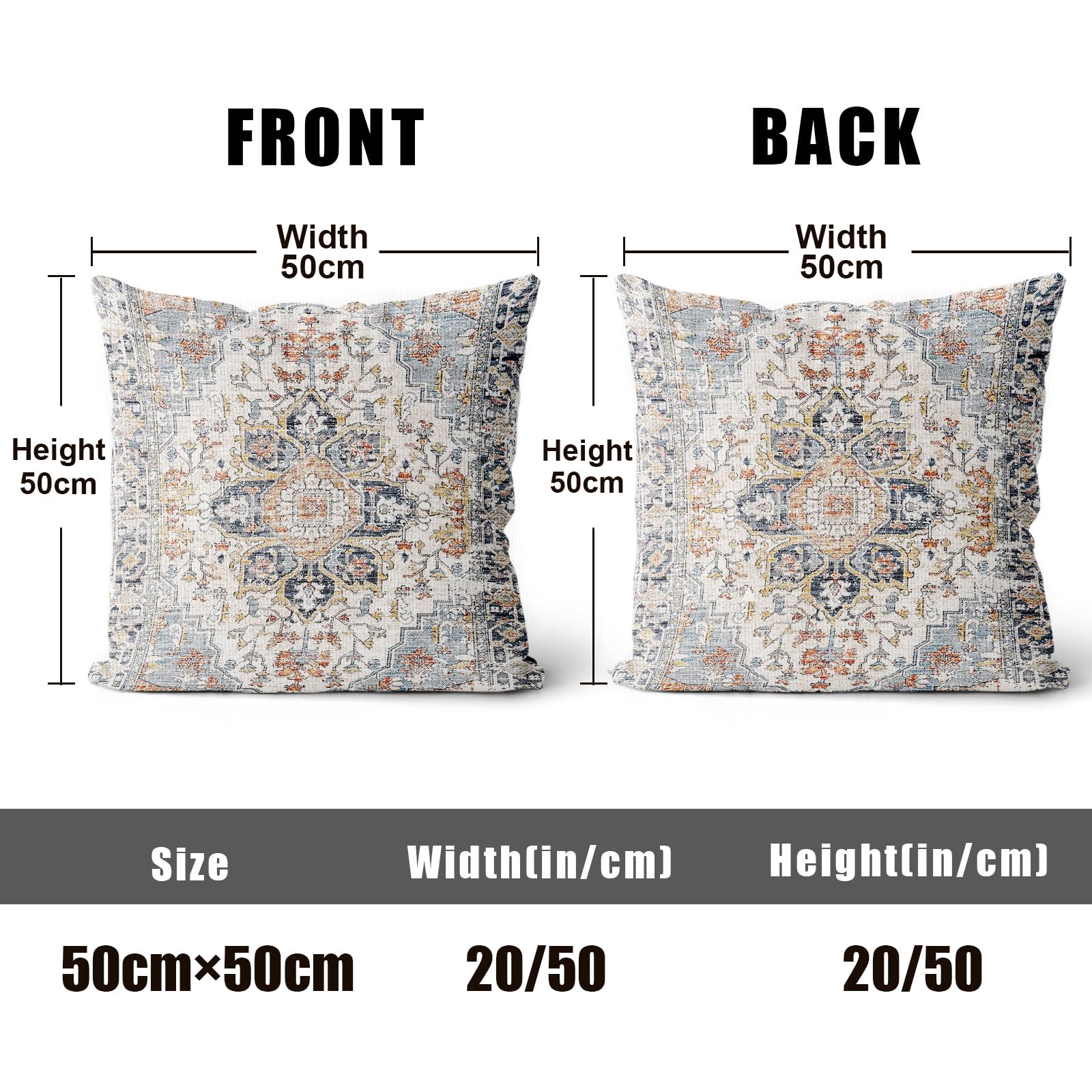XPHZZL Pack of 2 Soft Decorative Cushion Covers 50cm x 50cm cm Square Throw Pillow Case Bohemian Style Pillowcases for Sofa Bedroom Outdoor Patio Garden Blue/Grey with Invisible Zipper 20x20 Inch - Image 2