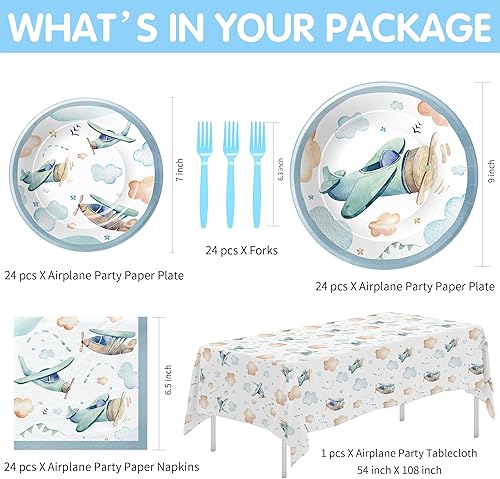 Miniatura 2 de Vajilla para decoración de fiesta de avión, suministros para fiesta de cumpleaños de avión, plato de papel, servilleta, mantel, tenedor, decoración
