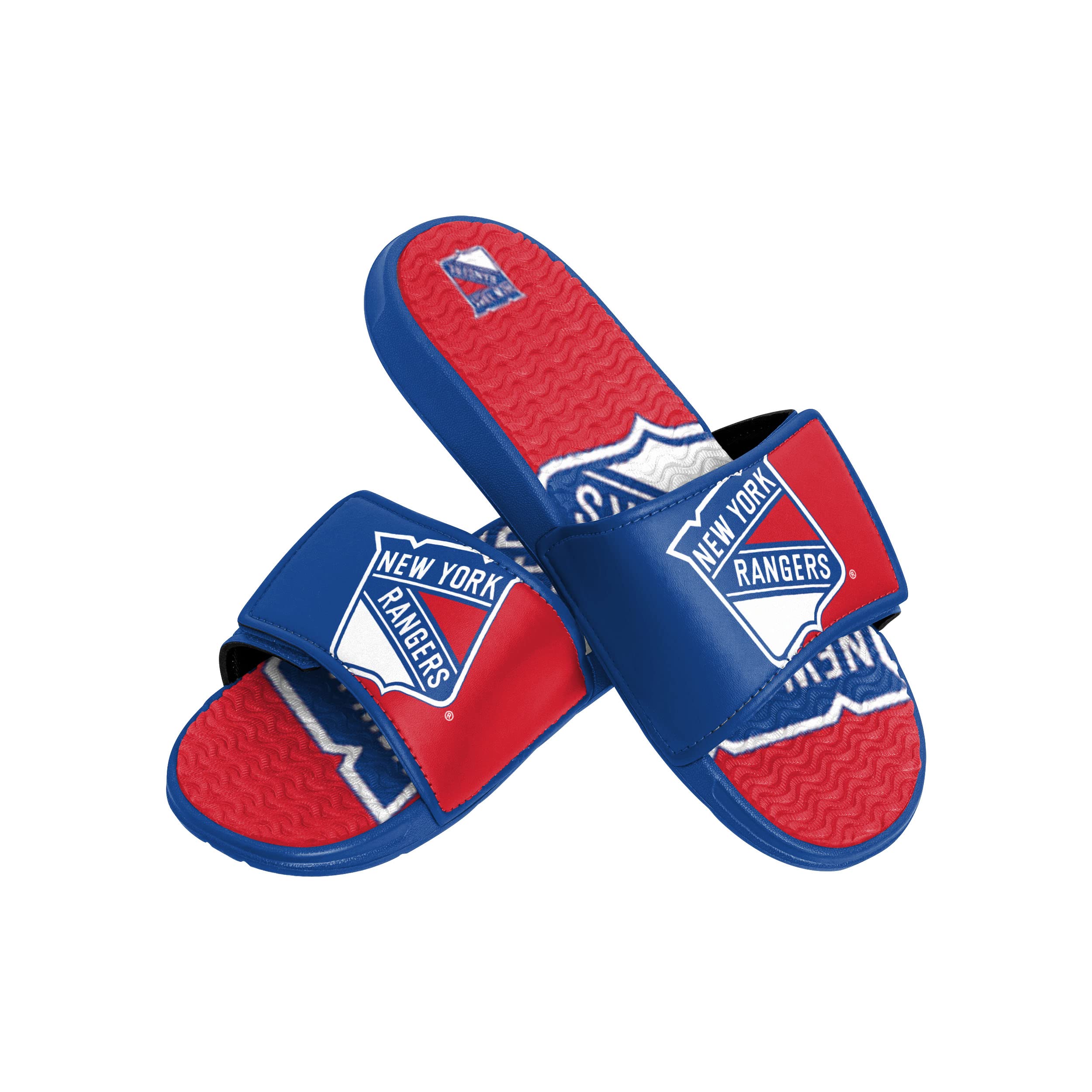 FOCO New York Rangers NHL Mens Colorblock Big Logo Gel Slides - L