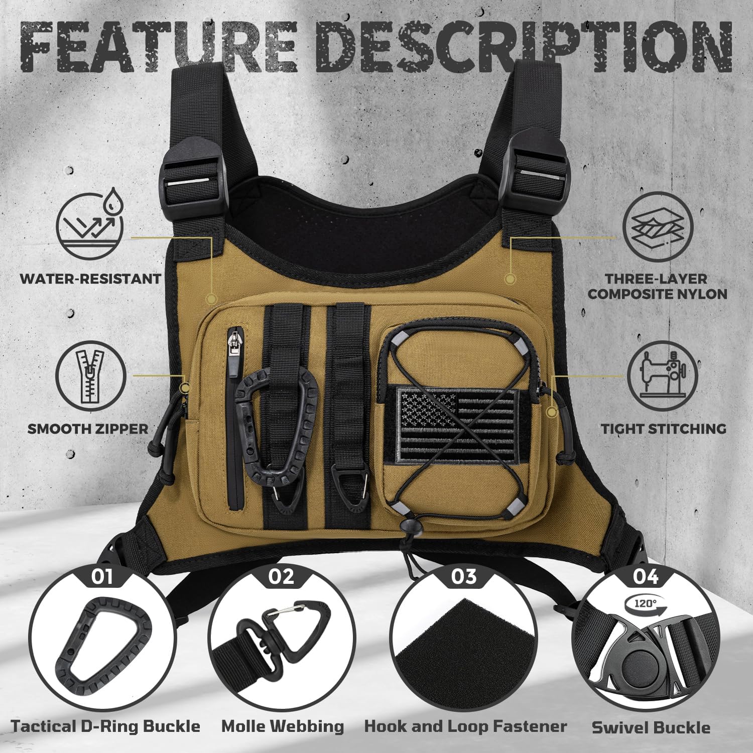 Outdoor EDC Chest Bag,Tactical Chest Bag for Men,Chest Vest with Holster,Men Chest Pack for Running,Cycling