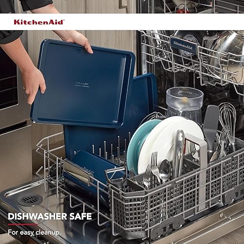 Miniatura 8 de KitchenAid Hoja de hornear antiadherente aluminizada de acero, 10x15 pulgadas, Azul Tinta
