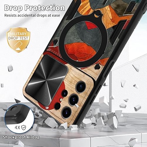 Vista 208 de Funda para Samsung Galaxy A13 5G con cubierta deslizante para lente de cámara y anillo giratorio de 360 grados, soporte híbrido de doble capa Flores