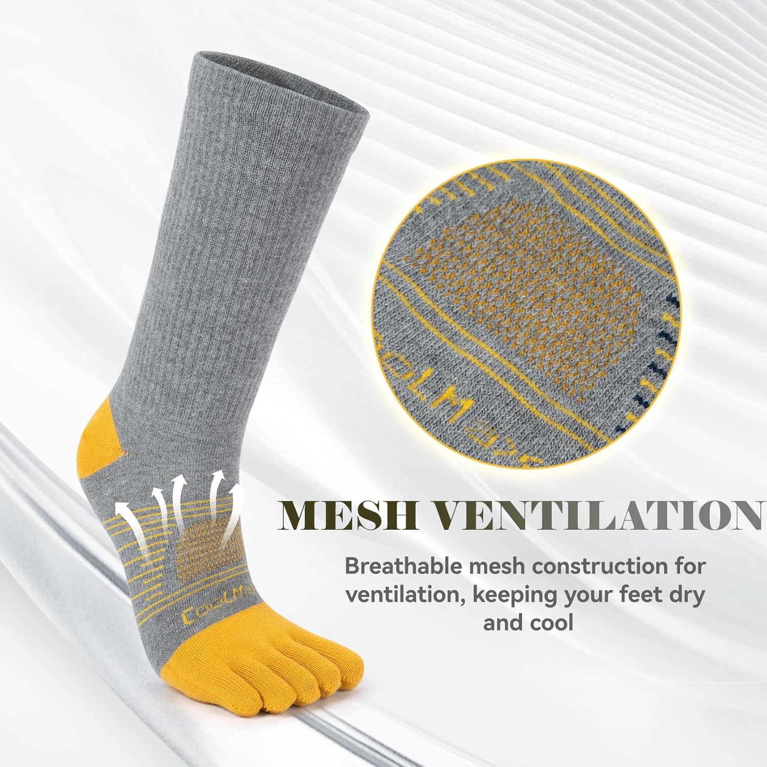 Toe Socks for Men and Women Cool-max Crew Running Socks Breathable Moisture Wicking,3 Pairs