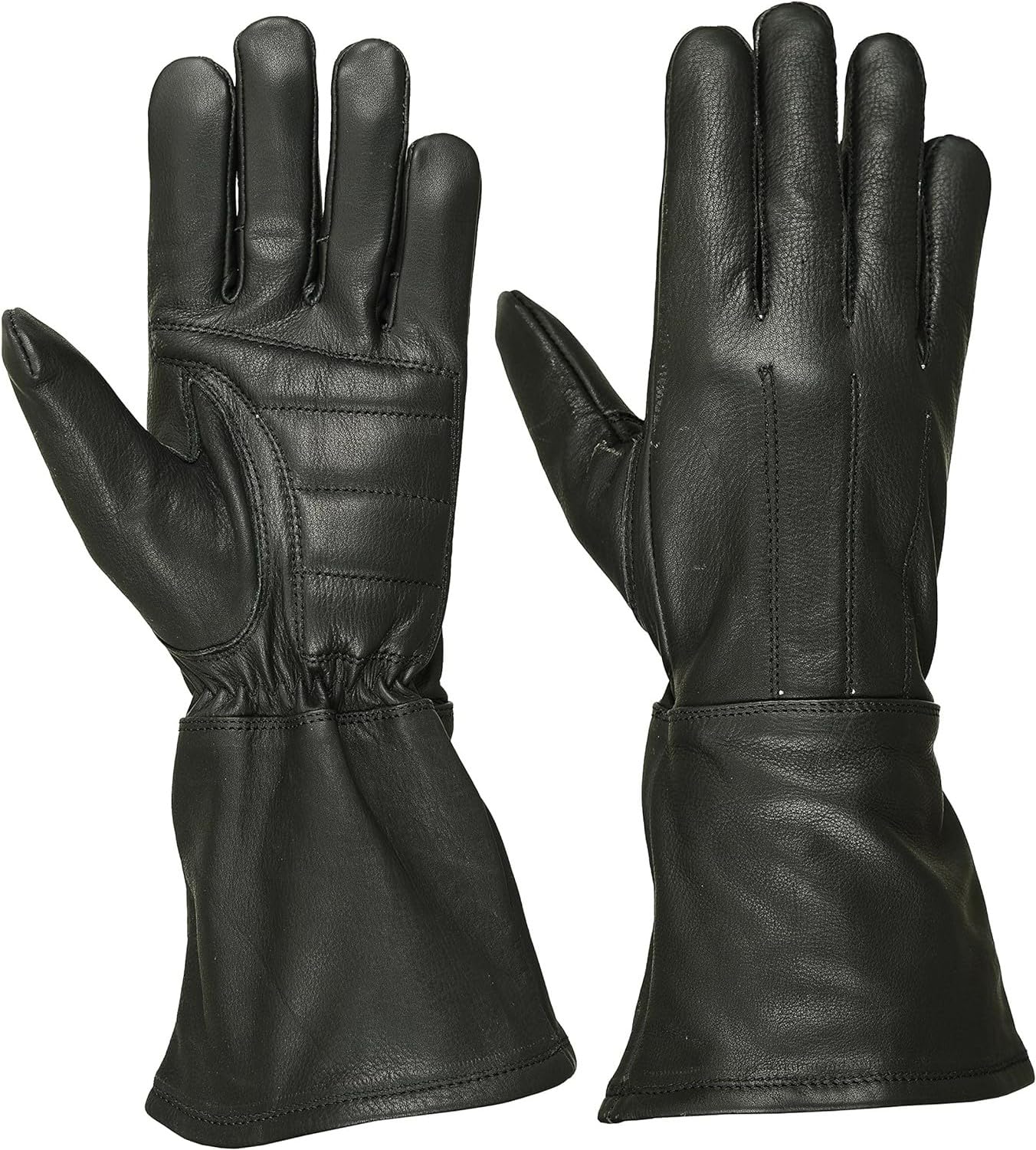 Hugger Men's Motorcycle Black Gauntlet Gloves Deerskin Lined Cold/Wind Resistant