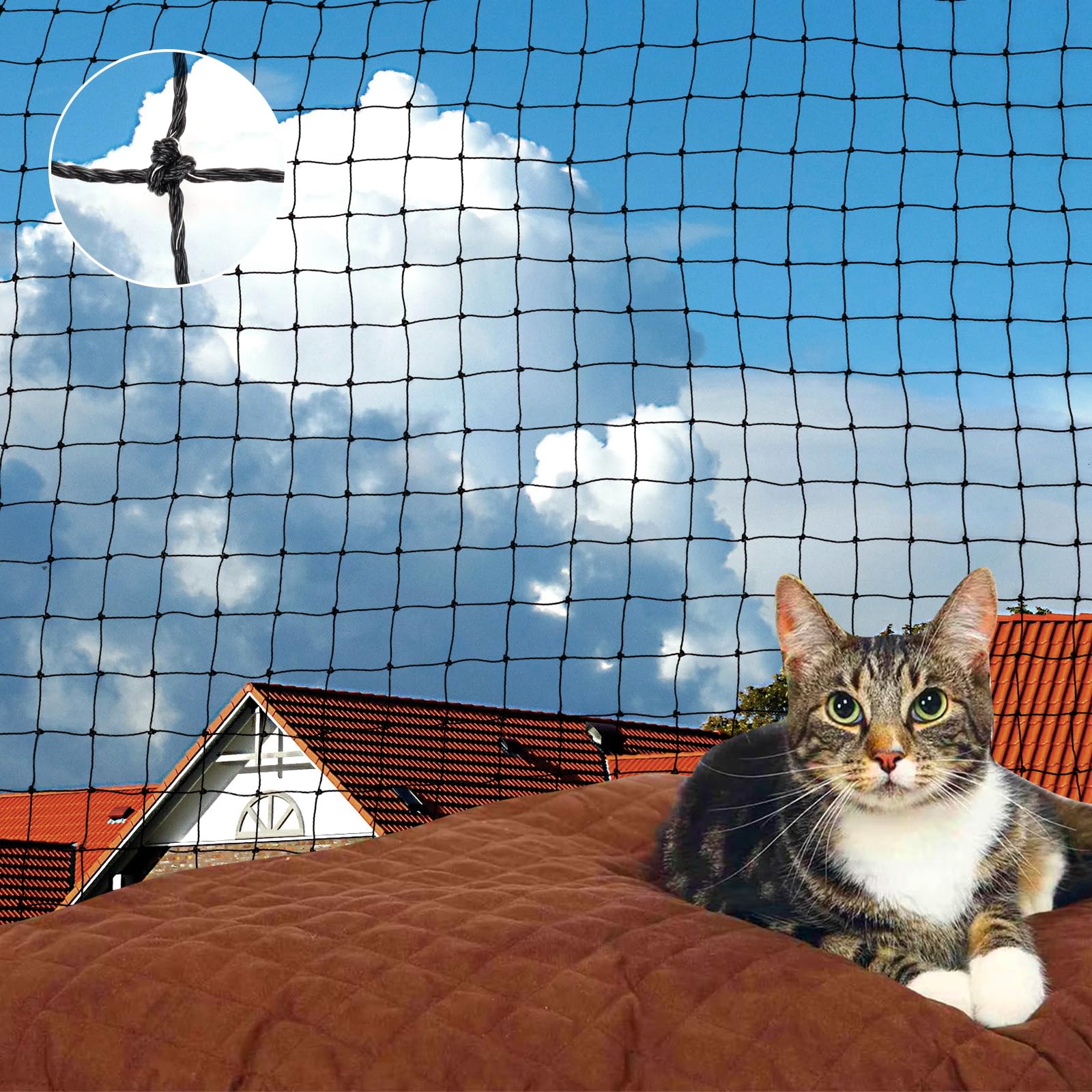 3x6m Filet de Protection Chat Renforcé de Fil d'acier, Filet Chat Balcon, Filet de sécurité pour Chat avec kit de Fixation pour Balcons, Terrasses, Fenêtres, Noir