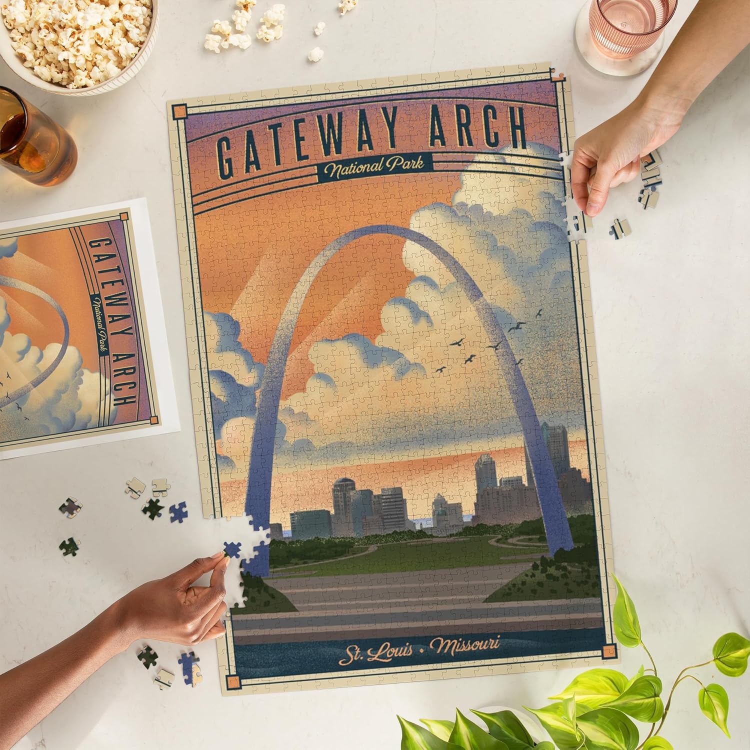 "Lantern Press Gateway Arch National Park, Missouri, Lithograph National Park Series, 1000 Piece Jigsaw Puzzle for Adults, Made in USA with Reference Poster"