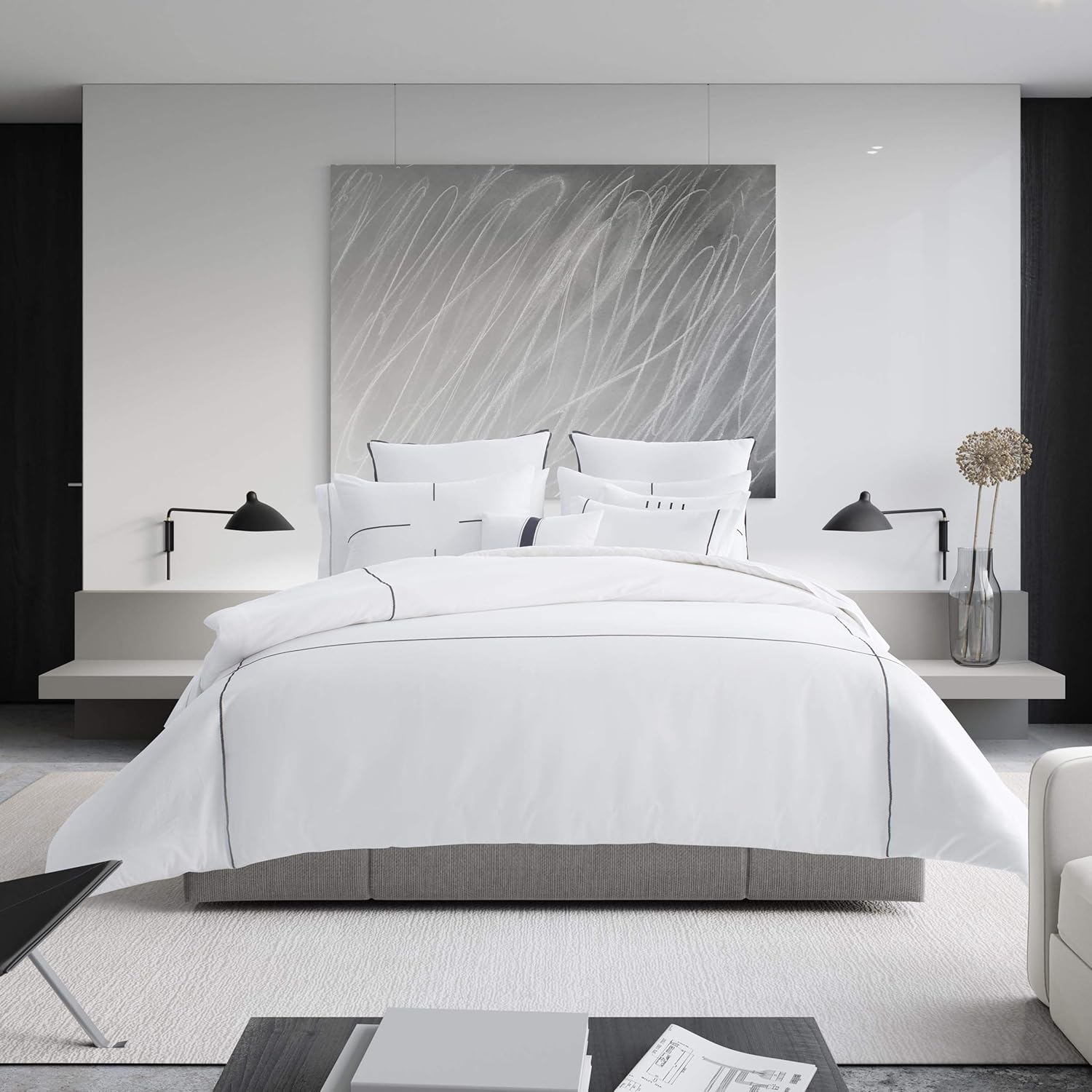 Wееklу Tор Sаlе Vera Wang | Zig Zag Collection | 100% Cotton Soft, Smooth, and Silky Sateen, 3-Piece Duvet Cover Set, Minimalistic and Modern Style for Bedroom Décor, King, White