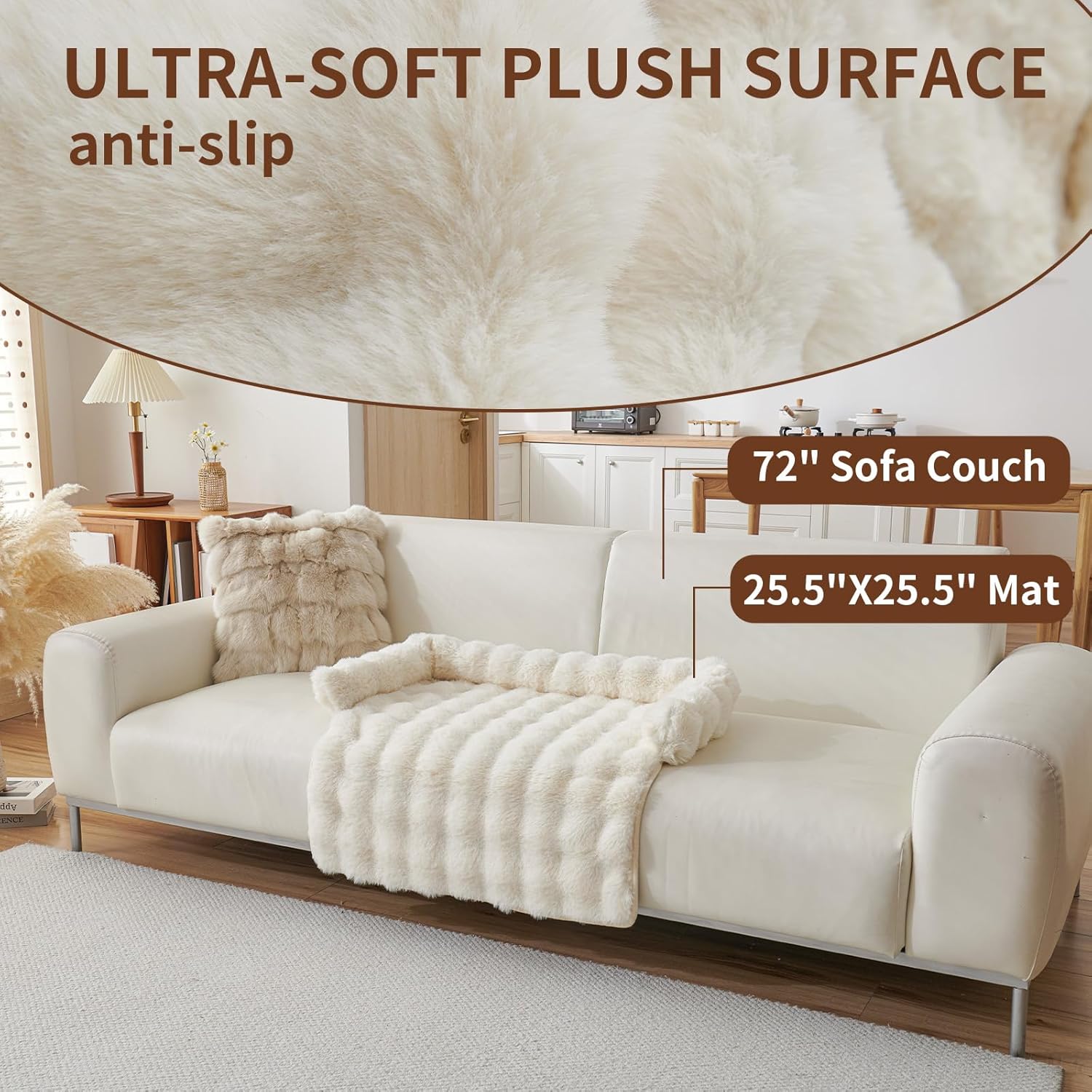 Luxurious Cozy Dog Couch Bed, Washable Removable Calming Pet Sofa Cover, Fluffy Plush Dog Mat for Furniture Protector and Car (Light Brown)