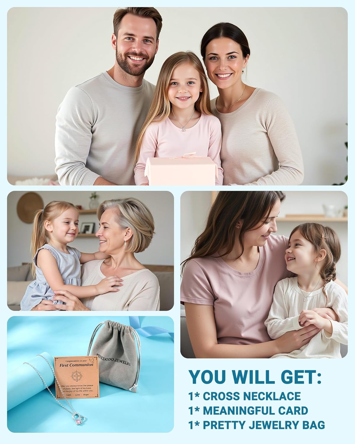 PINKDODO I Am A Child of God Heart Cross Necklace for Girls First Communion Baptism Gifts for Girls Daughter Goddaughter - Image 6