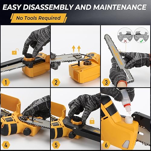 Miniatura 4 de TREXEEN - Mini motosierra de 8 y 6 pulgadas 2-EN-1 inalámbrica para batería Dw 20V MAX, motosierra de cadena sin escobillas de 20V para corte de