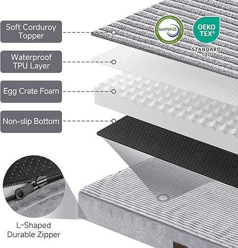 Miniatura 6 de OhGeni Cama ortopédica impermeable y lavable a máquina para mascotas medianas y grandes, adecuada para jaulas, tapete para gatos con espuma de jaula