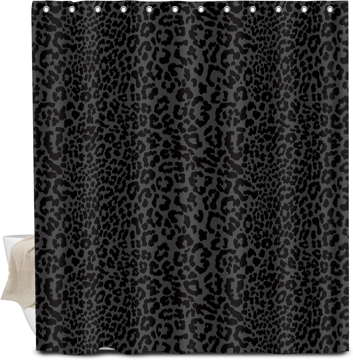 Shower Curtain for Bathroom, Cute Shower Curtain Sets with 12 Hooks, Waterproof Fabric Bath Curtain for Home, 72Wx72H Luxury Black Leopard
