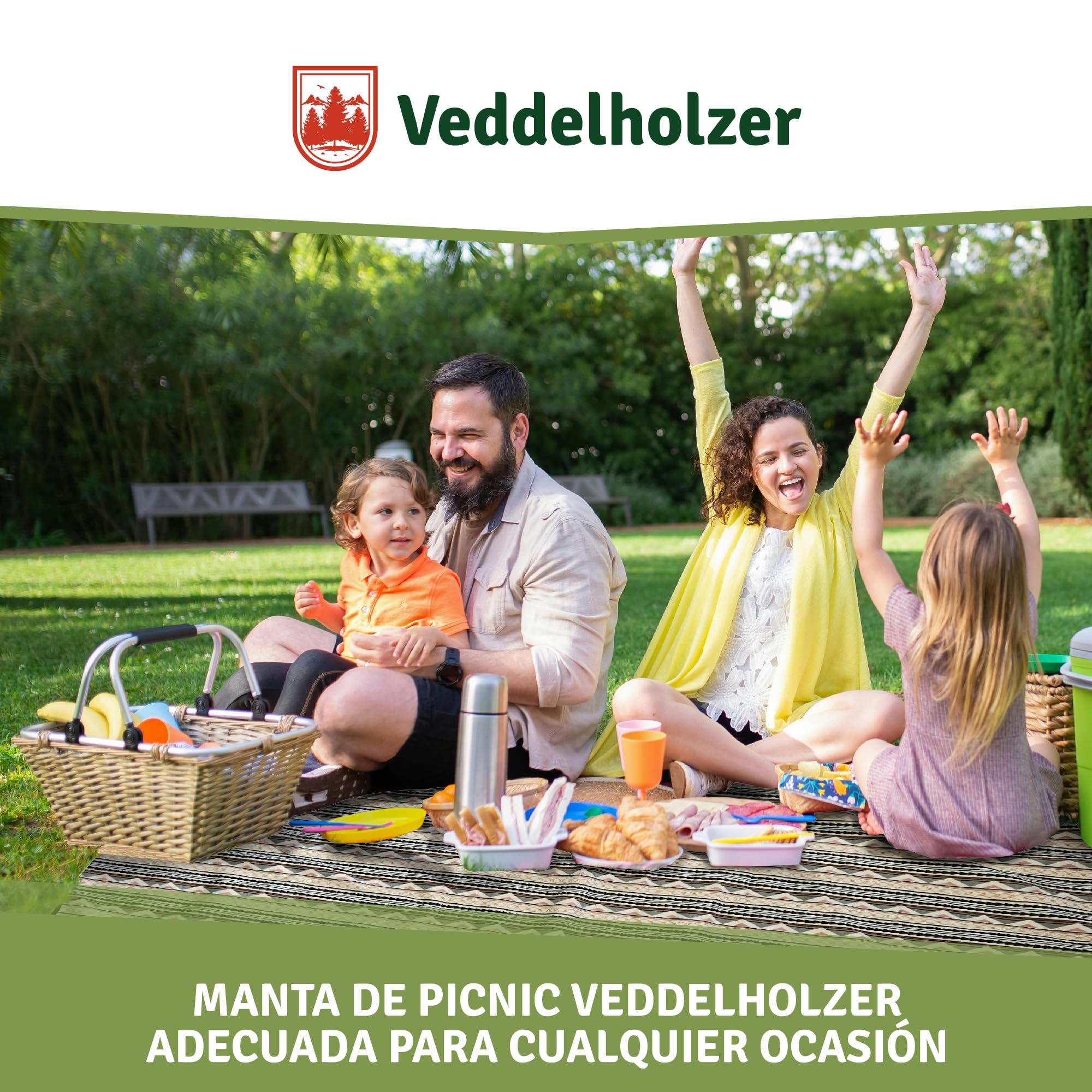 Veddelholzer 200 x 200 cm Manta de Picnic Boho Manta de Playa Impermeable y Resistente a la Arena XXL Aislante y Acolchada Ideal para Exteriores, Camping, Playa, Parque, Festival y Picnic