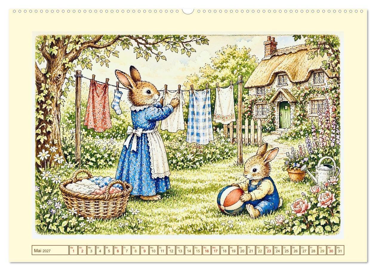 Bei Familie Hase (hochwertiger Premium Wandkalender 2027 DIN A2 quer), Kunstdruck in Hochglanz: Ein Jahr voller Liebe für die ganze Familie (CALVENDO Kunst)