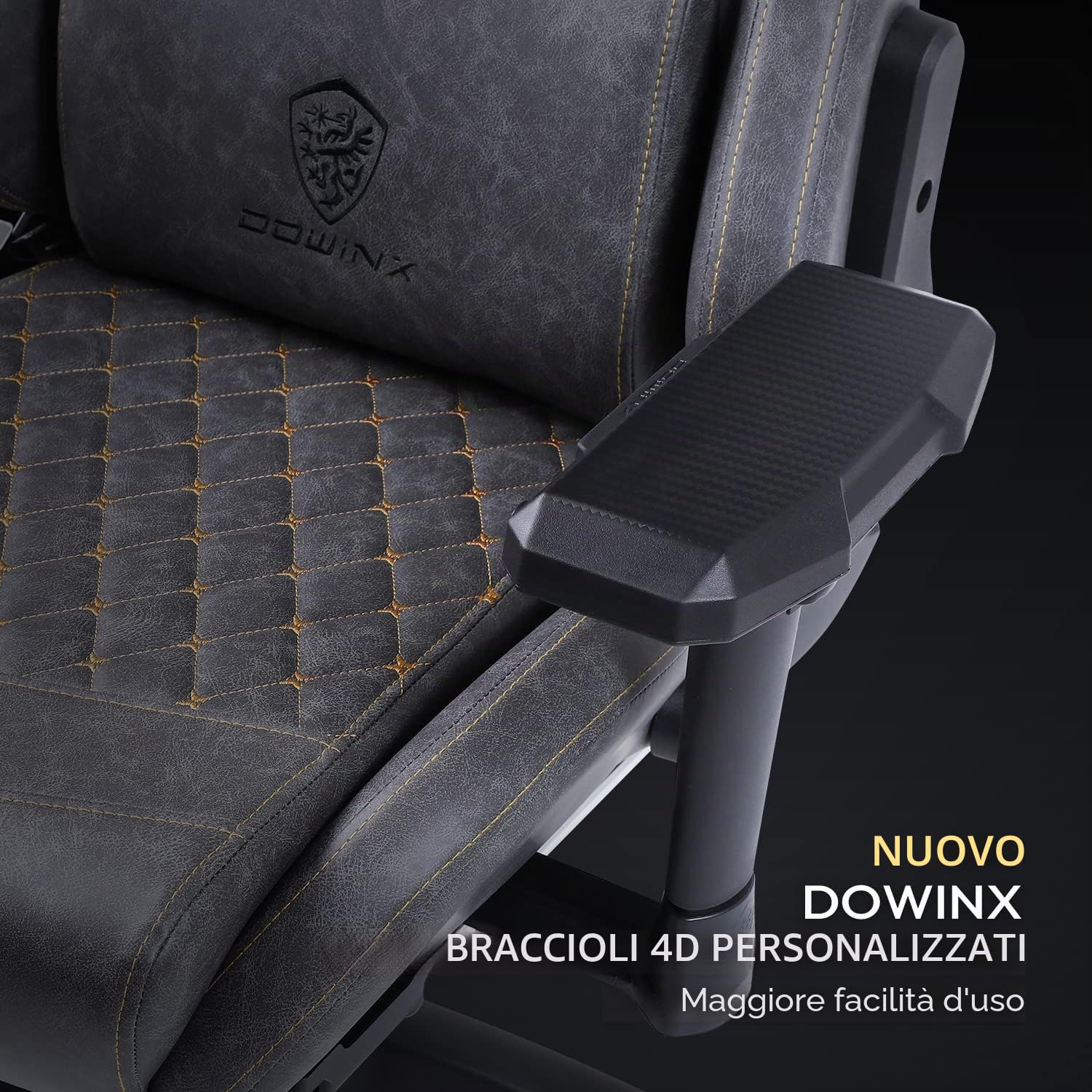 Dowinx Sedia da gioco ergonomica reclinabile in stile racing con supporto lombare massaggiante, braccioli 4D, sedia per computer in pelle PU con poggiapiedi retrattile grigio