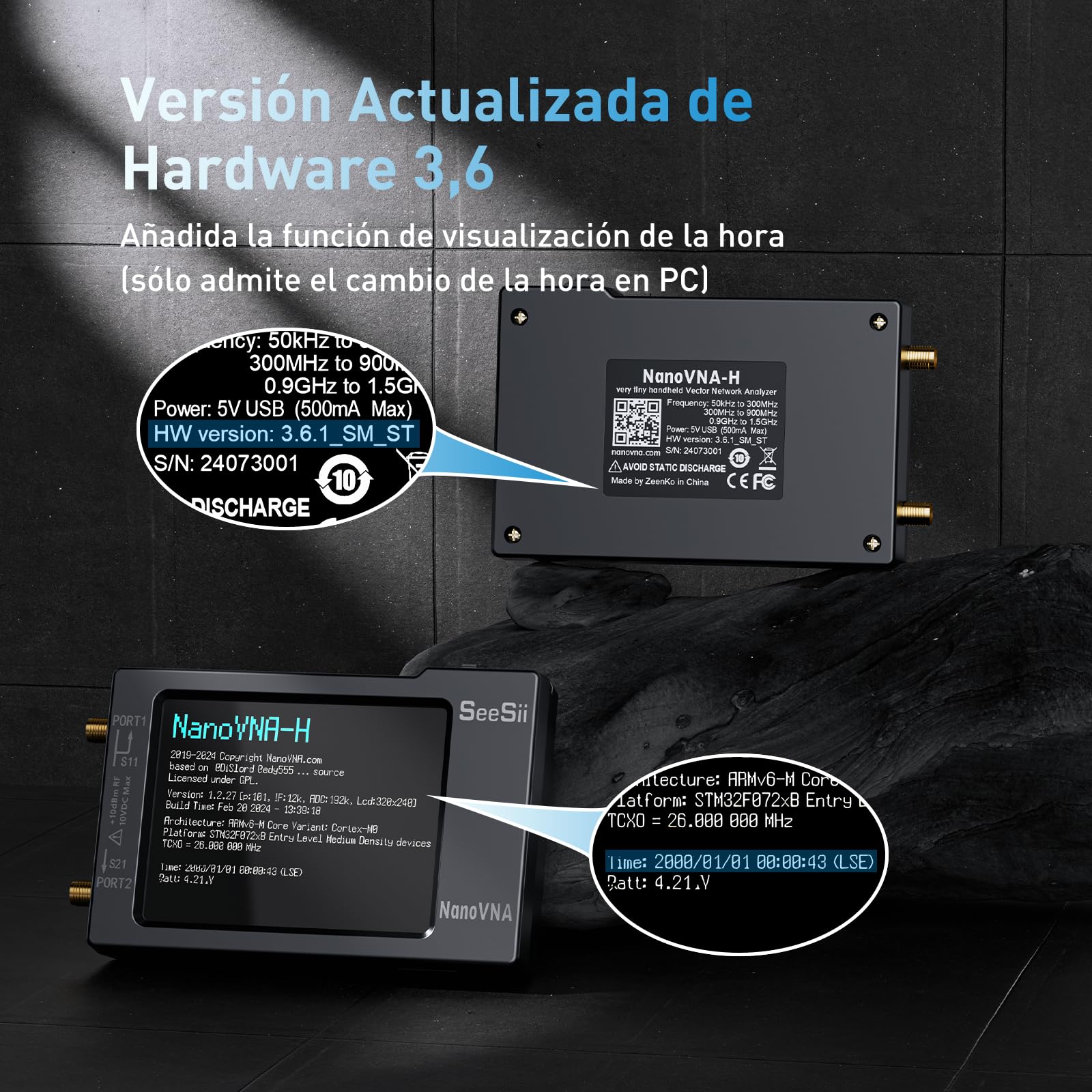SeeSii NanoVNA-H Analizador de Red Vectorial - Analizador de Antena Edición 3,6 10 KHz - 1,5 GHz MF/HF/VHF/UHF para Parámetros S y Gráfico de Smith, Soporte SD Tarjeta
