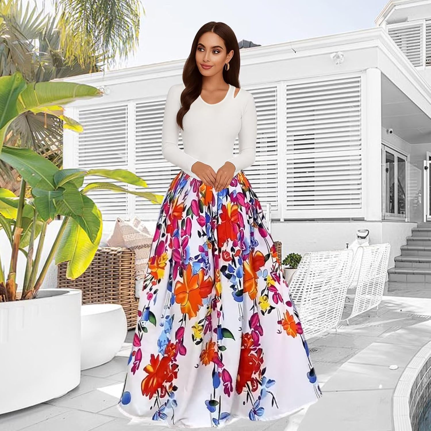 Floral Maxi Dresses for Women Fall Winter Long Sleeve Casual Cutout A Line Long Dress - Image 4