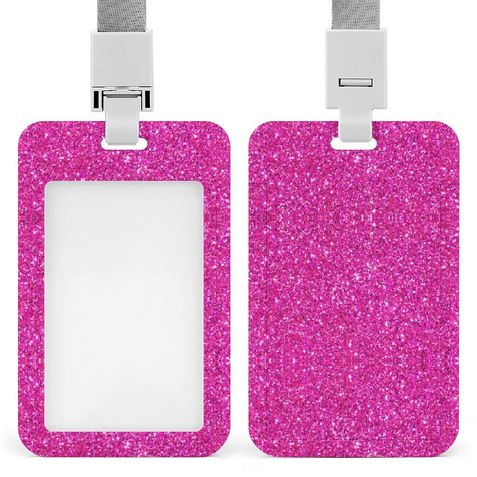 ID Badge Holder Plastic with Lanyard Hot Pink Print Work Badge Holder for Women Nurse Kids Teacher Doctor Student Offices Staff