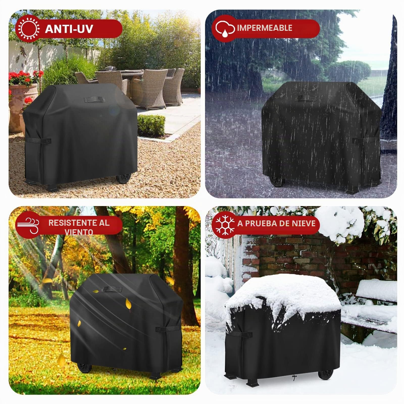 GARPROVM - Funda para Barbacoa de Gas, 183 x 66 x 130 cm, Funda Protectora para Barbacoa Exterior 420D, Tejido Oxford Impermeable protección Solar, Barbacoa Cubierta para Weber, Char-Broil, etc.,