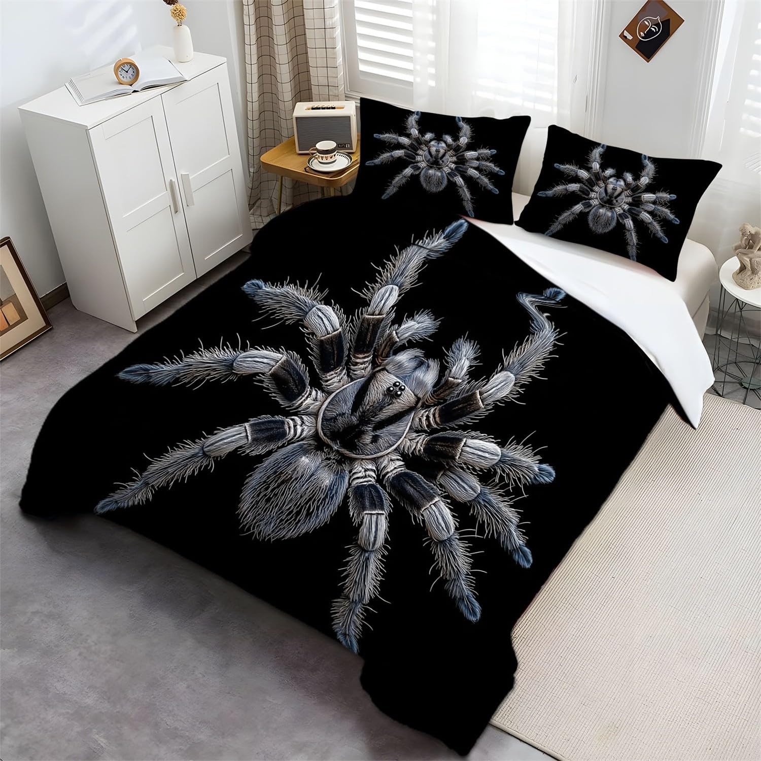 3-częściowy komplet pościeli z mikrofibry, poszwa na kołdrę 220 x 240 cm, z 2 poszewkami na poduszkę, miękka poszewka na poduszkę, z mikrofibry, z zamkiem błyskawicznym, czarna