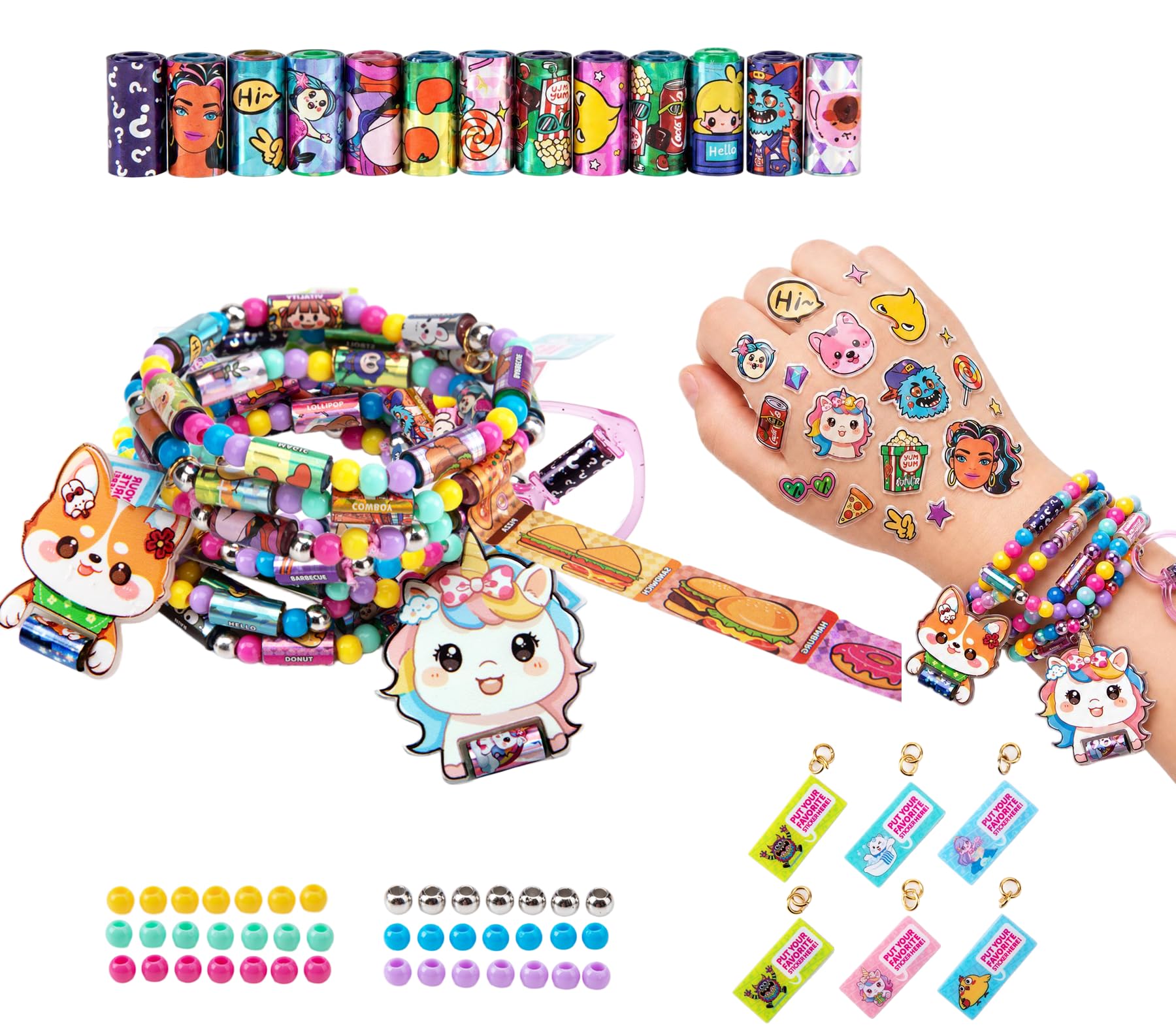 JIPITIMI Sticker Rolls, DIY Bracelet Kit, 280P, Beadings for Creative Bracelet & Necklace Making, Wearable & Shareable Jewelry for Kids