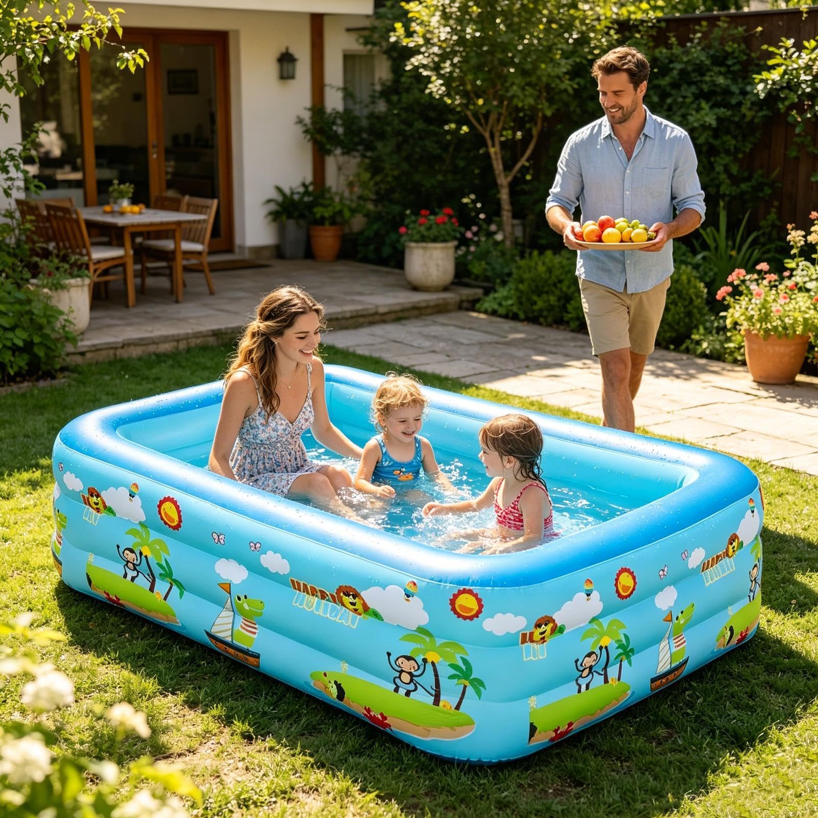 Piscina Gonfiabile Per Bambini - Grande Pieghevole Portatile Resistente Ai Raggi UV | Piscina Gonfiabile Quadrata Da Esterno | Per Adulti E Piccoli, Interno Esterno, Acquatico, Giardino, Prato