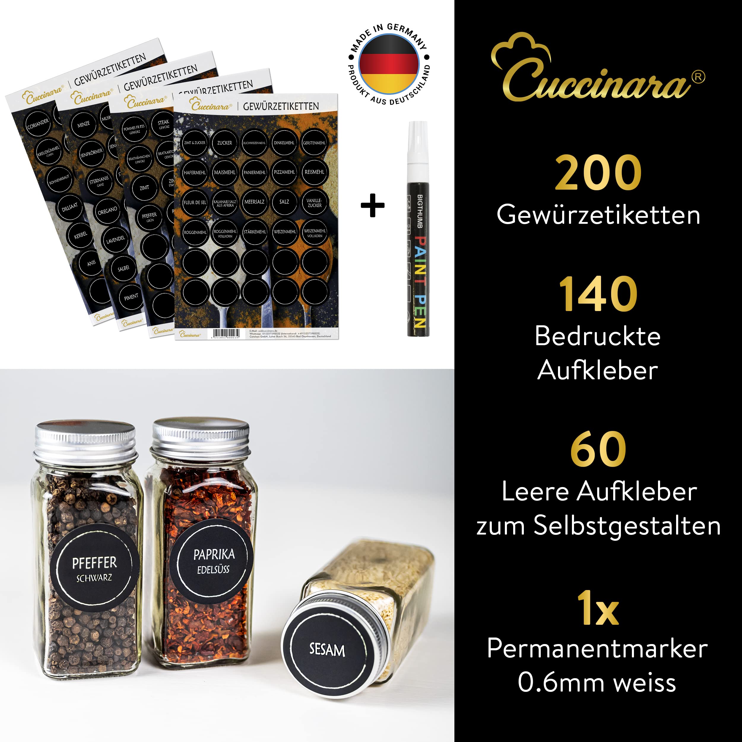Set di barattoli per spezie [rettangolari – 24 pezzi I 120 ml – 10.5 cm x 4.3 cm] con etichette per spezie, inserto per spargimento e pennarello bianco per scrivere le etichette