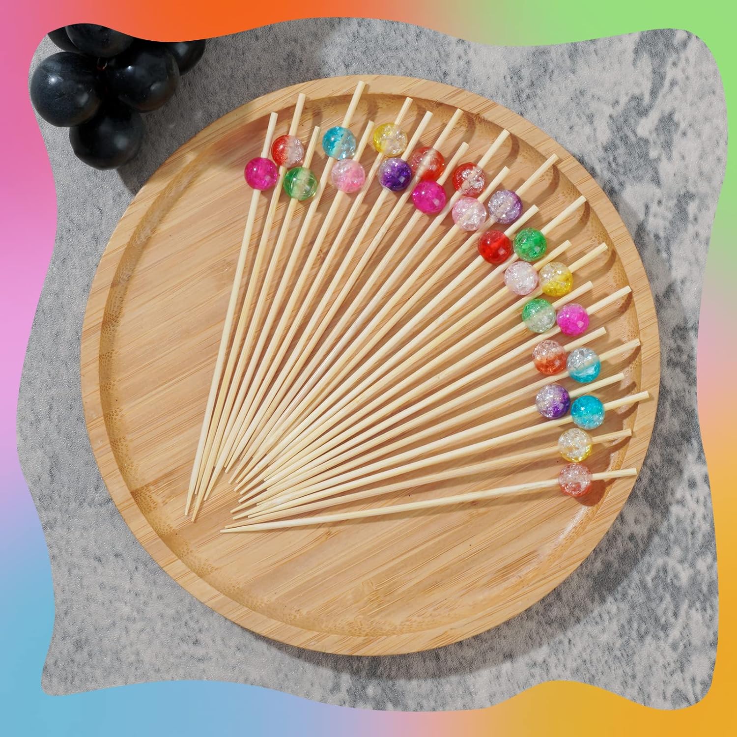 Minisland Purple Crackle Pearl Bamboo Cocktail Picks, Fancy Toothpicks