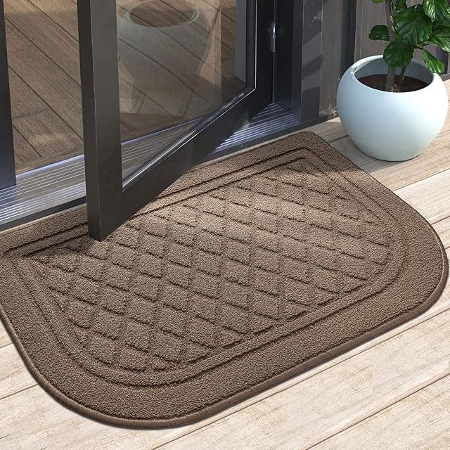 DEXI Door Mat,Indoor Dirt Trapper Half Round Doormat Non-slip Entrance Rug Super Absorbent Floor Mat Machine Washable Front Door Mat,50 x 80 cm,Beige
