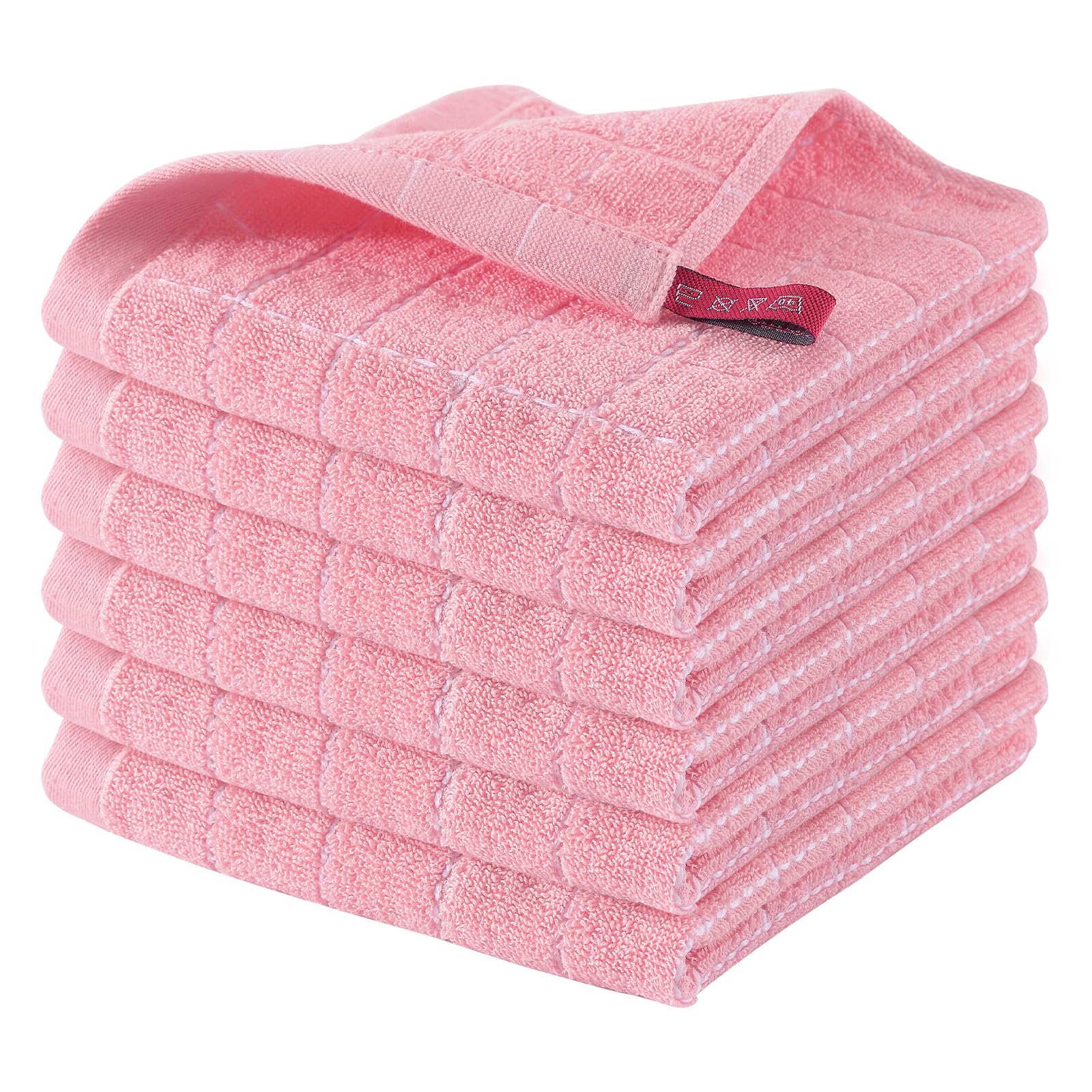 Homaxy 100% Cotton Terry Kitchen Dish Cloths, 6 Pack, Pink | Ultra Soft and Absorbent, Suitable for Drying and Washing Dishes