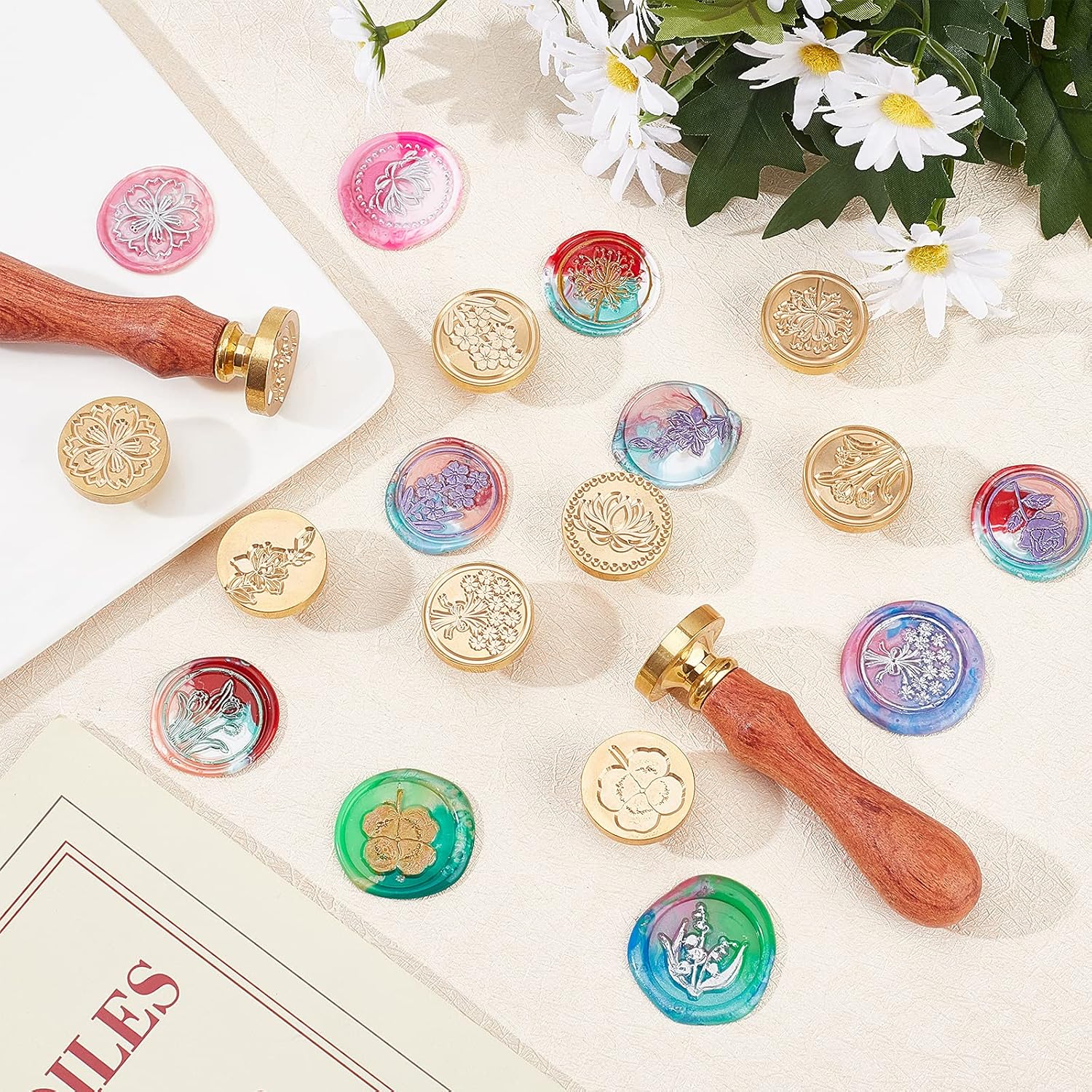 CRASPIRE Halloween Wax Seal Stamp Set 6Pcs Vintage Sealing Wax Stamps 25mm Retro Removable Brass Stamp Heads with 2pcs Wood Handle for Wedding Invitation Envelope(Skull Castle Witch Pumpkin Crow) - Image 5