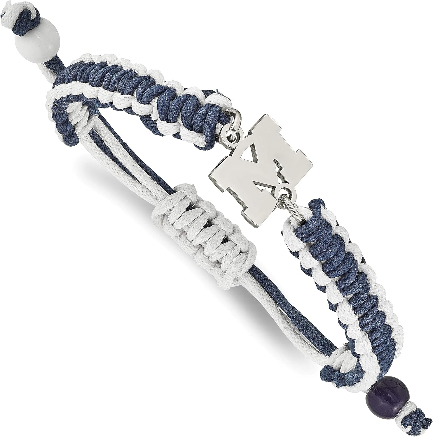 LogoArt Stainless Steel University of Michigan Adj. Nylon Cord Bracelet, 9 in