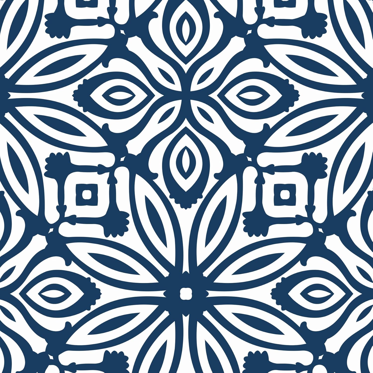 Simple Shapes GEO Flowers Wallpaper - Peel and Stick (24 x 108 inch, Navy)
