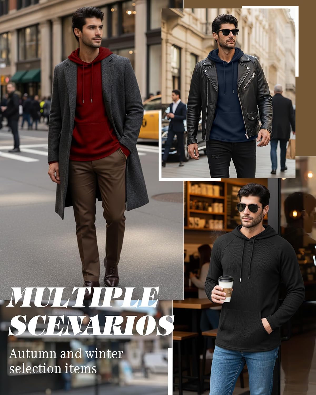 3 Pack Men's Big and Tall Hoodies Long Sleeve Waffle Knit Sweatshirts with Pocket Casual Workout Pullover - Image 5