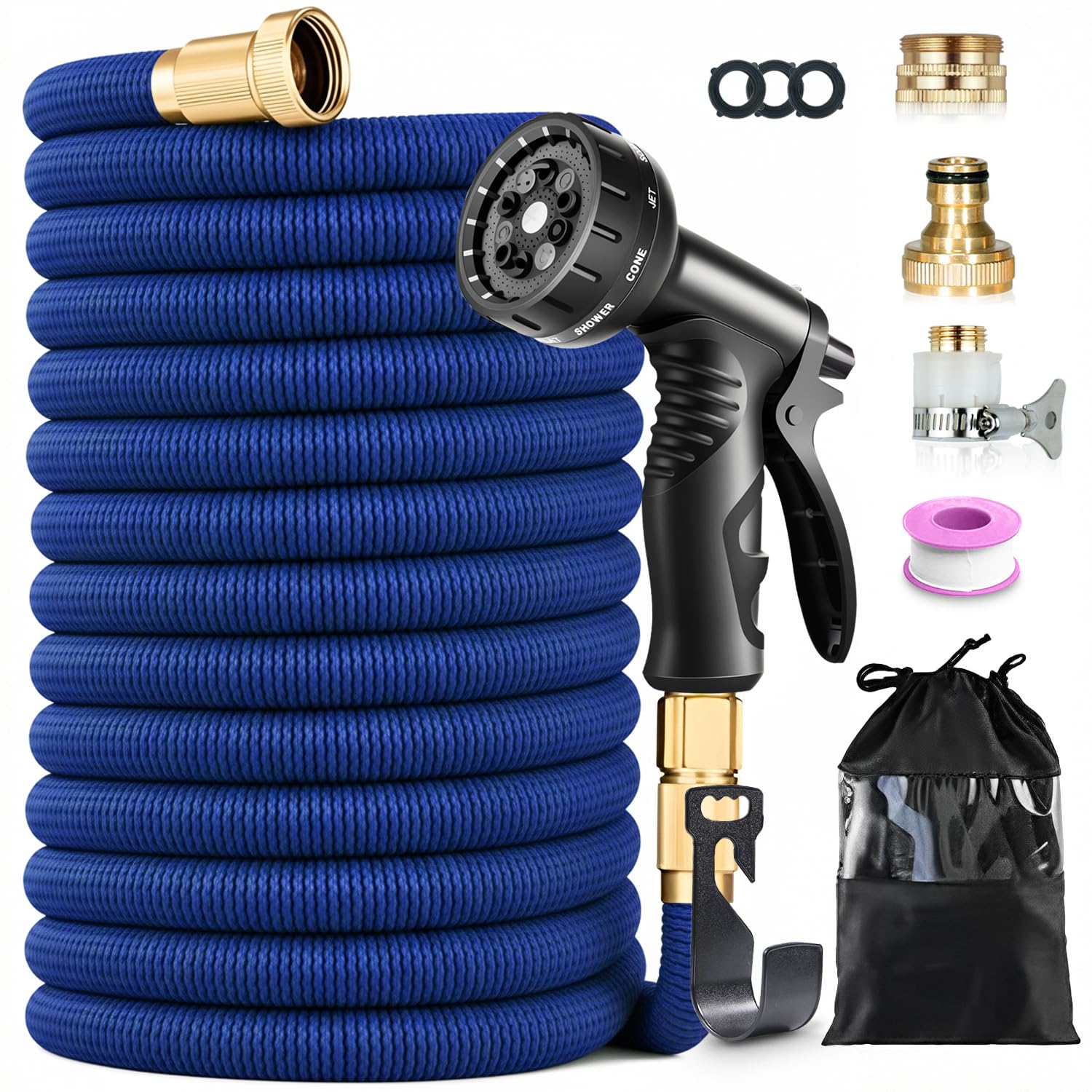 Tubo da giardino flessibile, 30 m, estensibile, con ugello a 10 funzioni, lattice a 4 strati, leggero e flessibile, con attacchi da 3/4" e 1/2", per giardinaggio, lavaggio