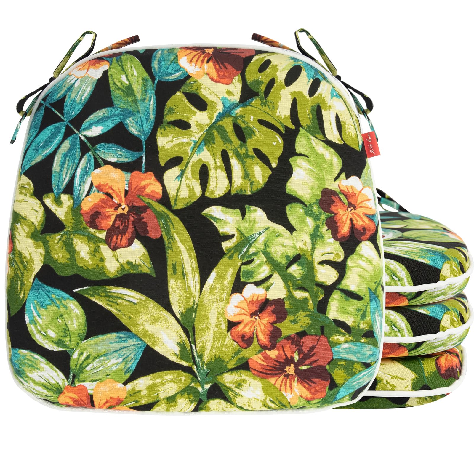 IN4 Care Indoor/Outdoor Chair Cushions 17"X16"X2" with Ties for Dining Chairs Set of 4, Waterproof U-Shaped Chair Pads, Foam Seat Cushions for Patio