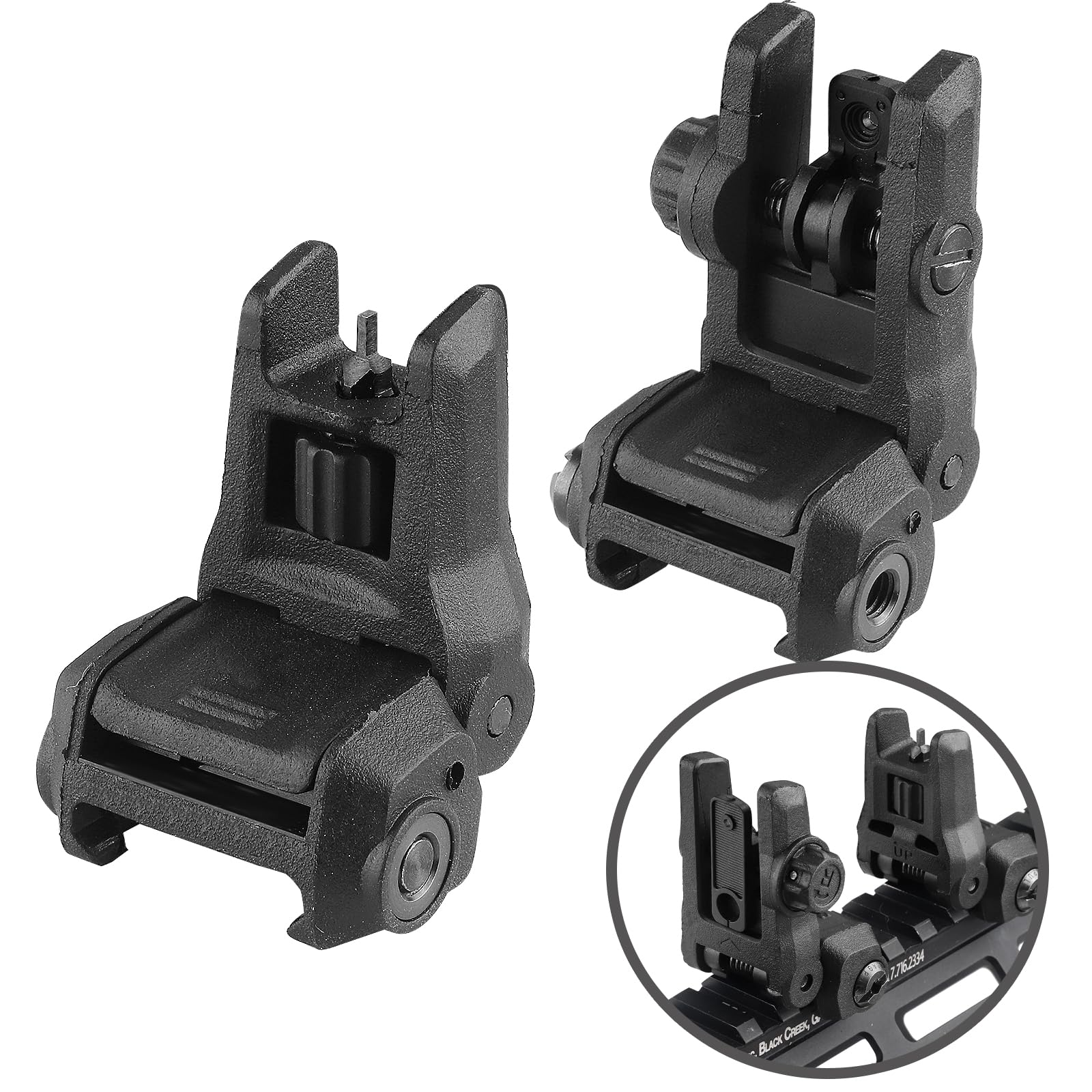 Flip Up Sight Gen 3nd Front and Rear Flip Sights, Mounted on Any Picatinny or Weaver Rail