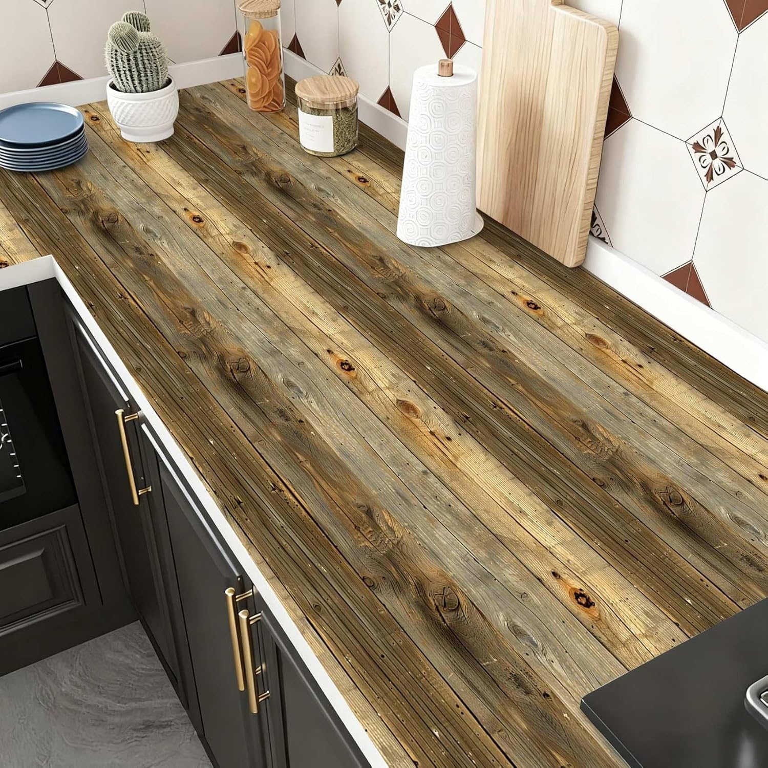 Rustic Wood Plank Peel and Stick Wallpaper, Vintage Farmhouse Wooden Wall Design for Home Décor | Self-Adhesive, Waterproof Vinyl, 17.7" x 118"