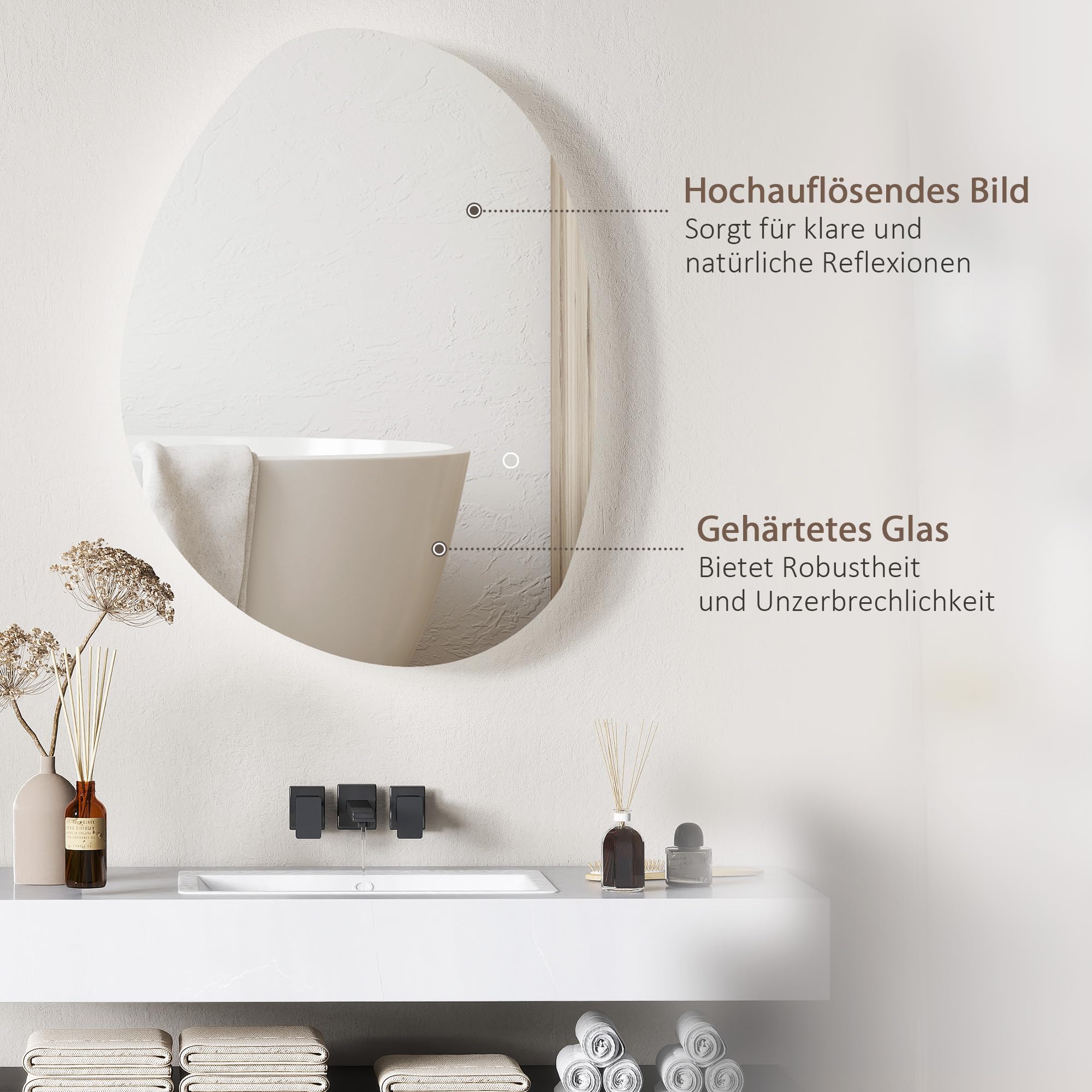 HOMCOM Miroir Salle de Bain LED 70 x 50 cm Mural Asymétrique Anti-buée 3 Couleurs Dimmable IP44 Argenté