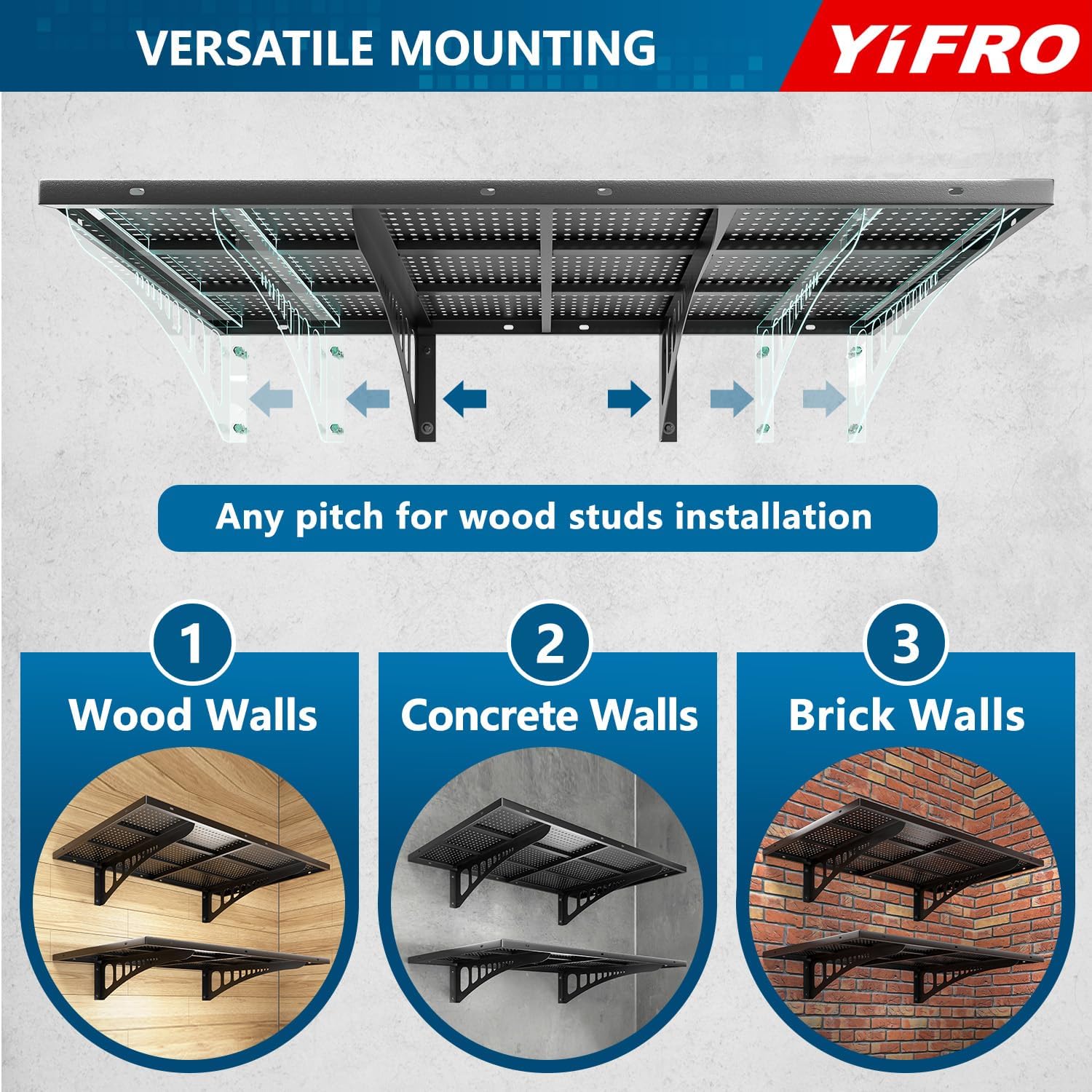 BLACK 1- Pack 2x3ft Heavy Duty Garage Wall Shelving, 500 lbs Load Capacity, Garage Shelving Wall Mounted, Garage Storage Rack with Hooks, Black