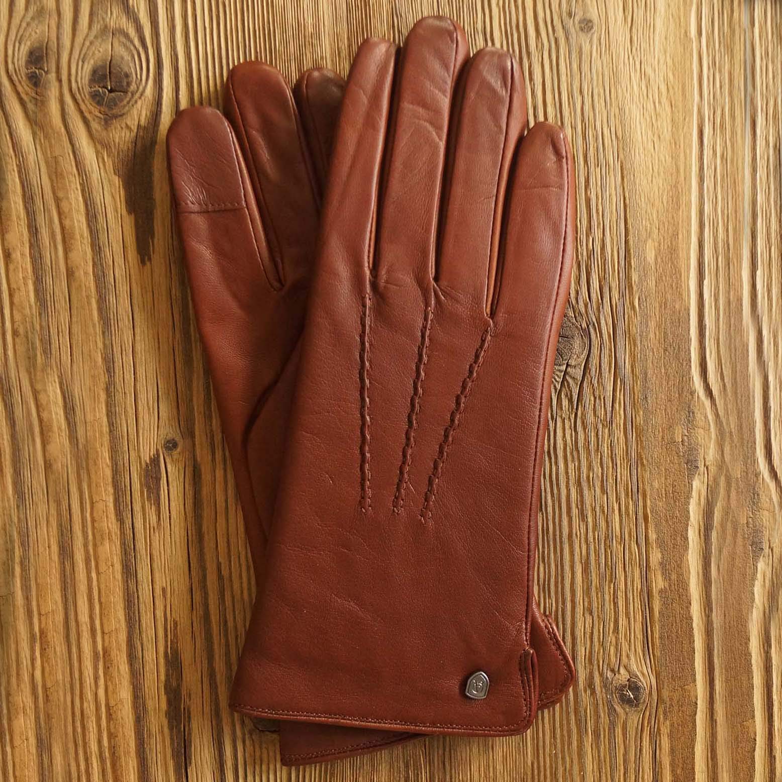 AKAROA ESTD 2019 Gants en cuir pour femme ANN, fonction tactile, cuir italien, doublure tricotée recyclée, 50 % cachemire et 50 % laine, 4 tailles S à XL