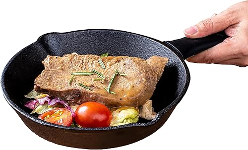 Miniatura 7 de Bruntmor Juego de sartenes de hierro fundido pre-sazonadas, 8, 10, 12 pulgadas, sartenes antiadherentes de esmalte azul con tapa de vidrio templado,