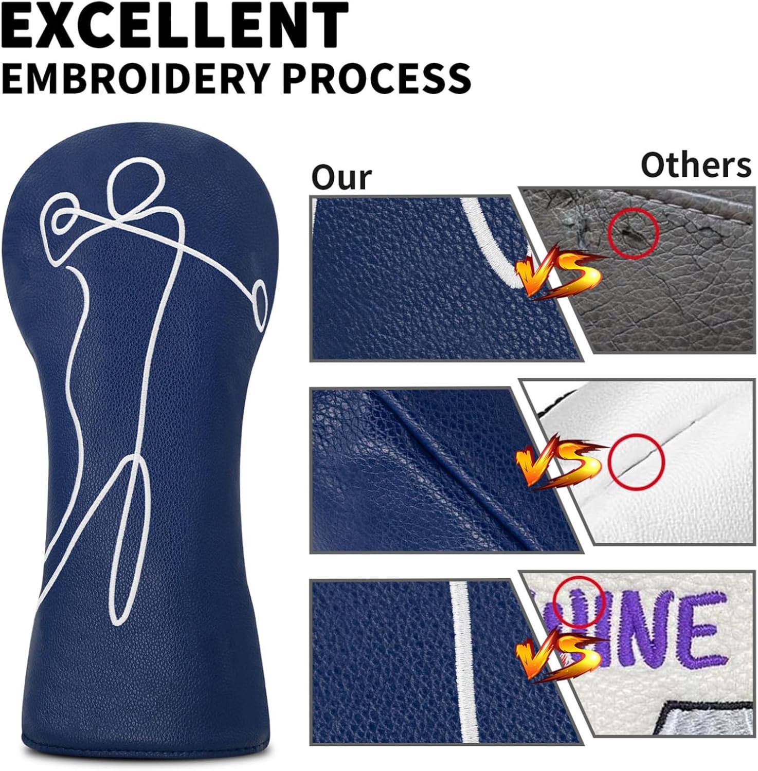 easyforever Durable PU Golf Wood Head Cover Minimalist Outline Protector Lightweight Accessory for Driver Fairway Club