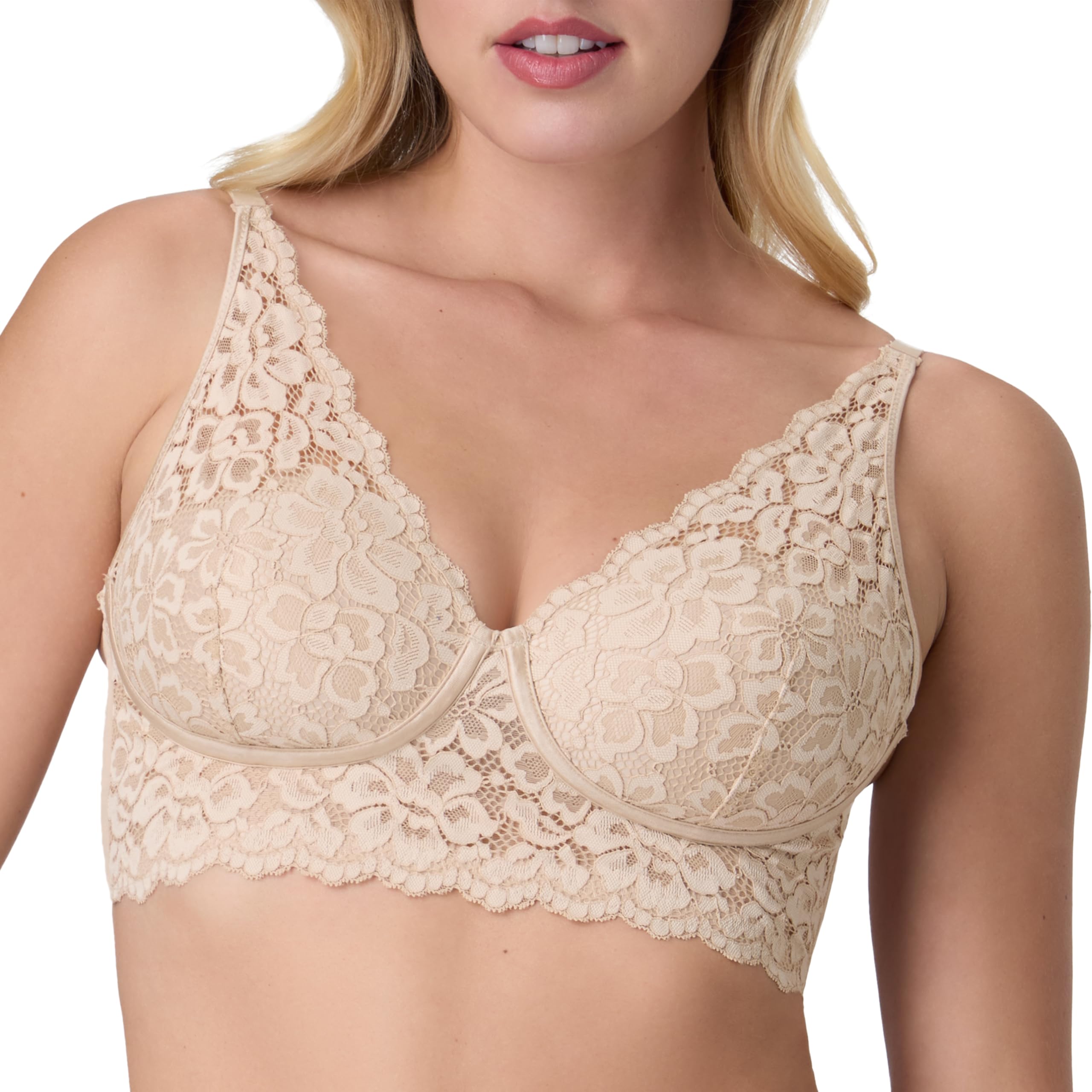 Maidenform Womens Pure Comfort Wireless Lace Longline Bralette, Lightly Lined Bra (Retired Colors)